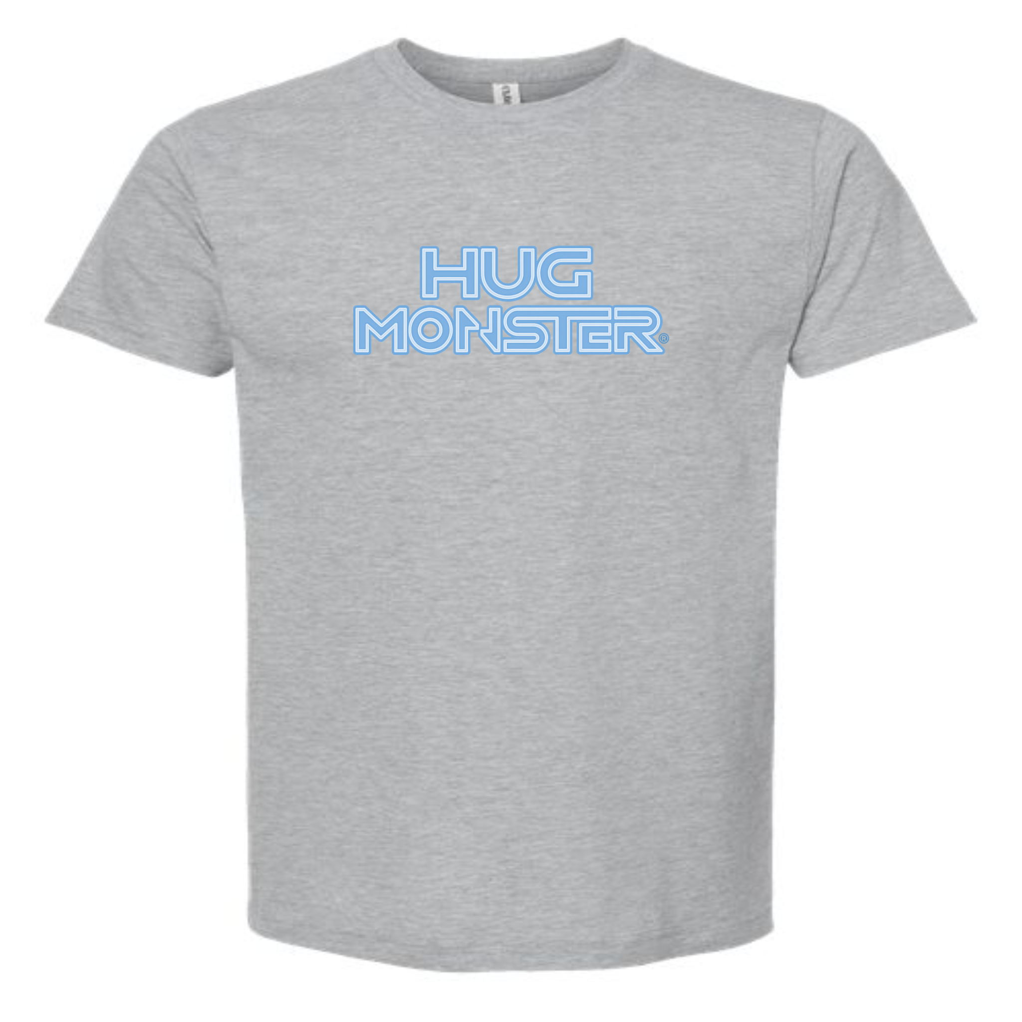 Hug Monster Electric Grid (Chalk Blue Logo) - Positive Message Graphic Tee in Heather Grey – Front View