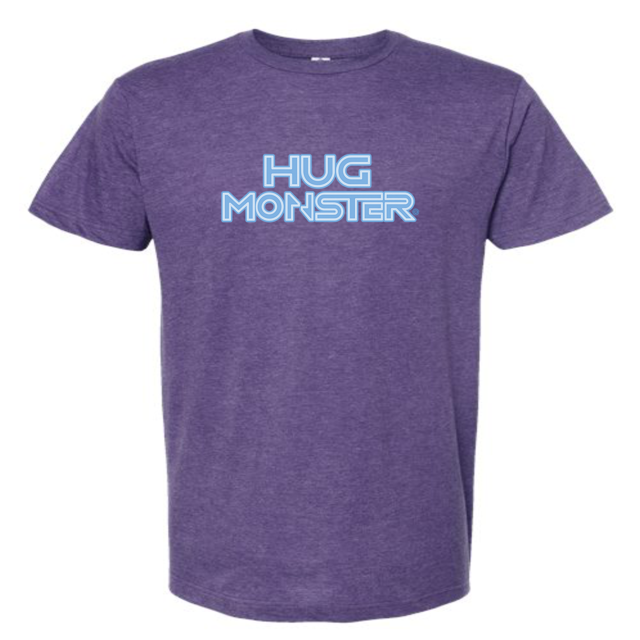 Hug Monster Electric Grid (Chalk Blue Logo) - Positive Message Graphic Tee in Heather Purple – Front View