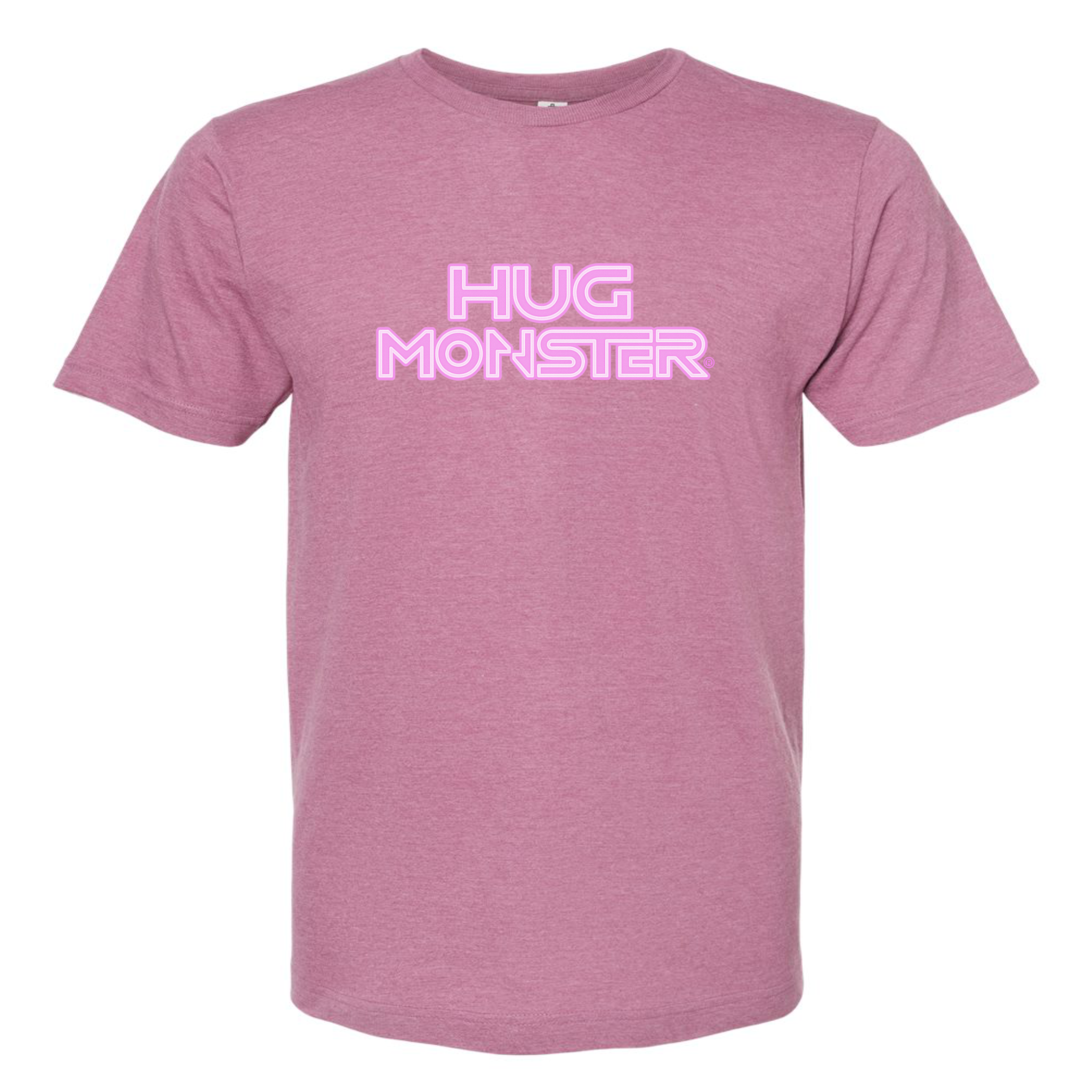Hug Monster Electric Grid (Chalk Pink Logo) - Positive Message Graphic Tee in Heather Dusty Rose Pink – Front View