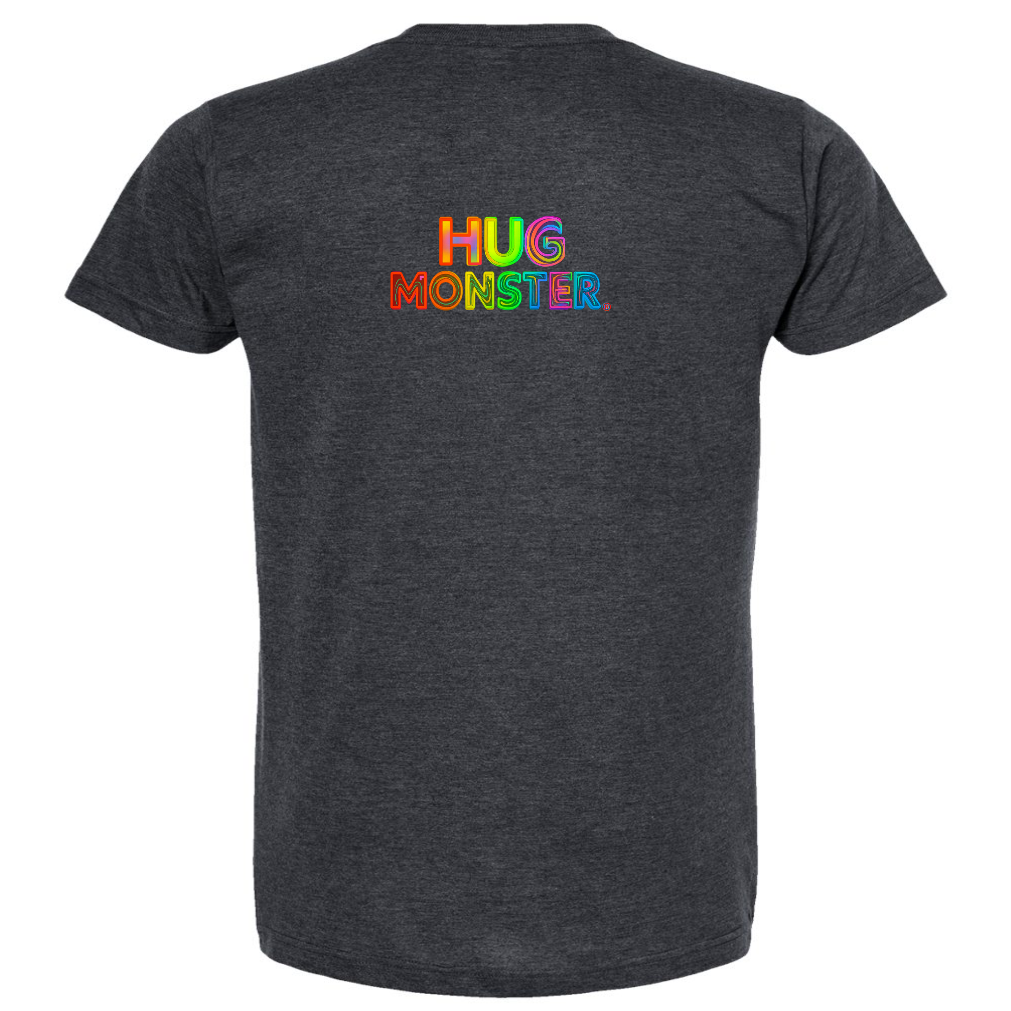 Hug Monster Digital Rainbow Chaos T-Shirt - Positive Message Graphic Tee in Heather Graphite – Back View