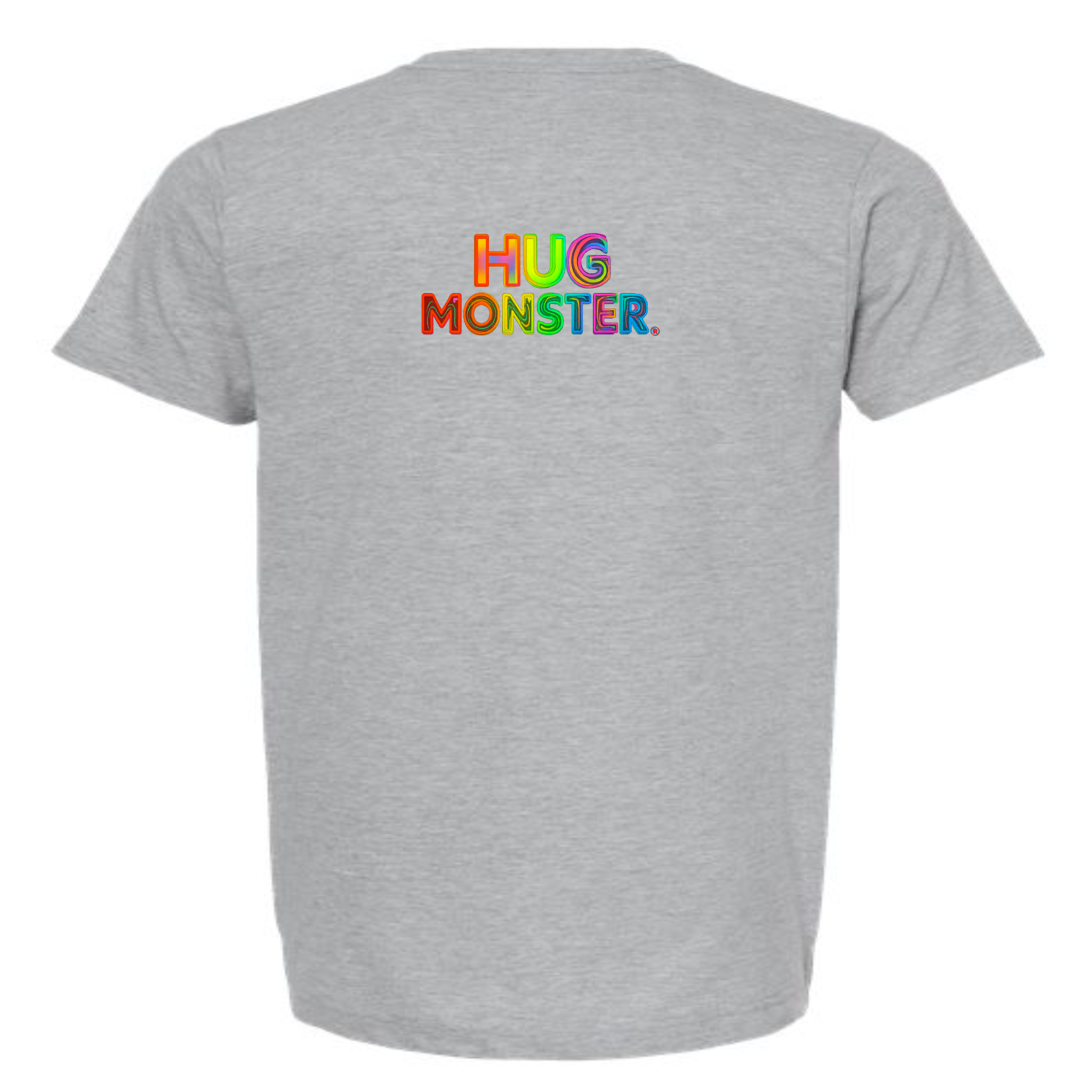 Hug Monster Digital Rainbow Chaos T-Shirt - Positive Message Graphic Tee in Heather Grey – Back View