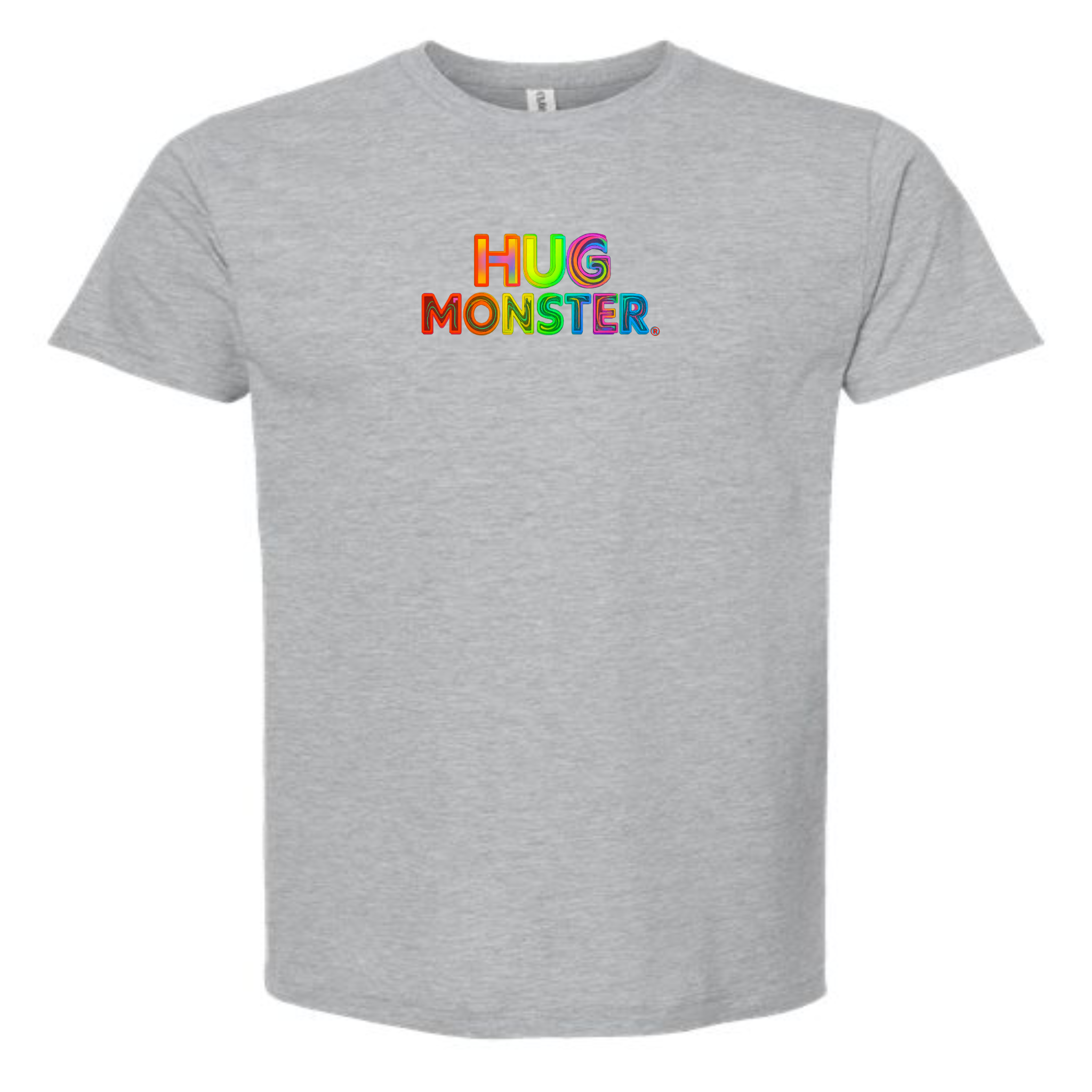 Hug Monster Digital Rainbow Chaos T-Shirt - Positive Message Graphic Tee in Heather Grey – Front View