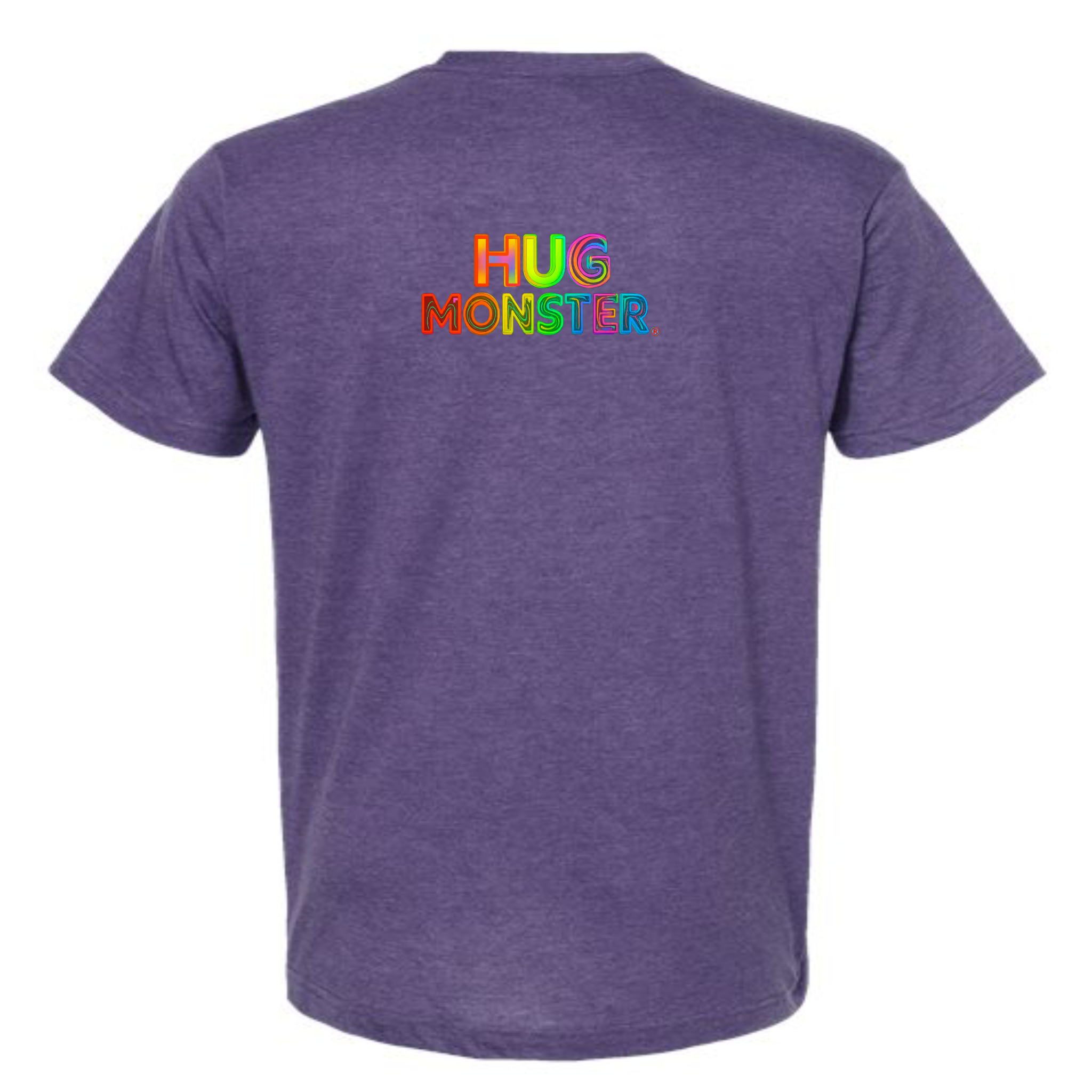 Hug Monster Digital Rainbow Chaos T-Shirt - Positive Message Graphic Tee in Heather Purple – Back View