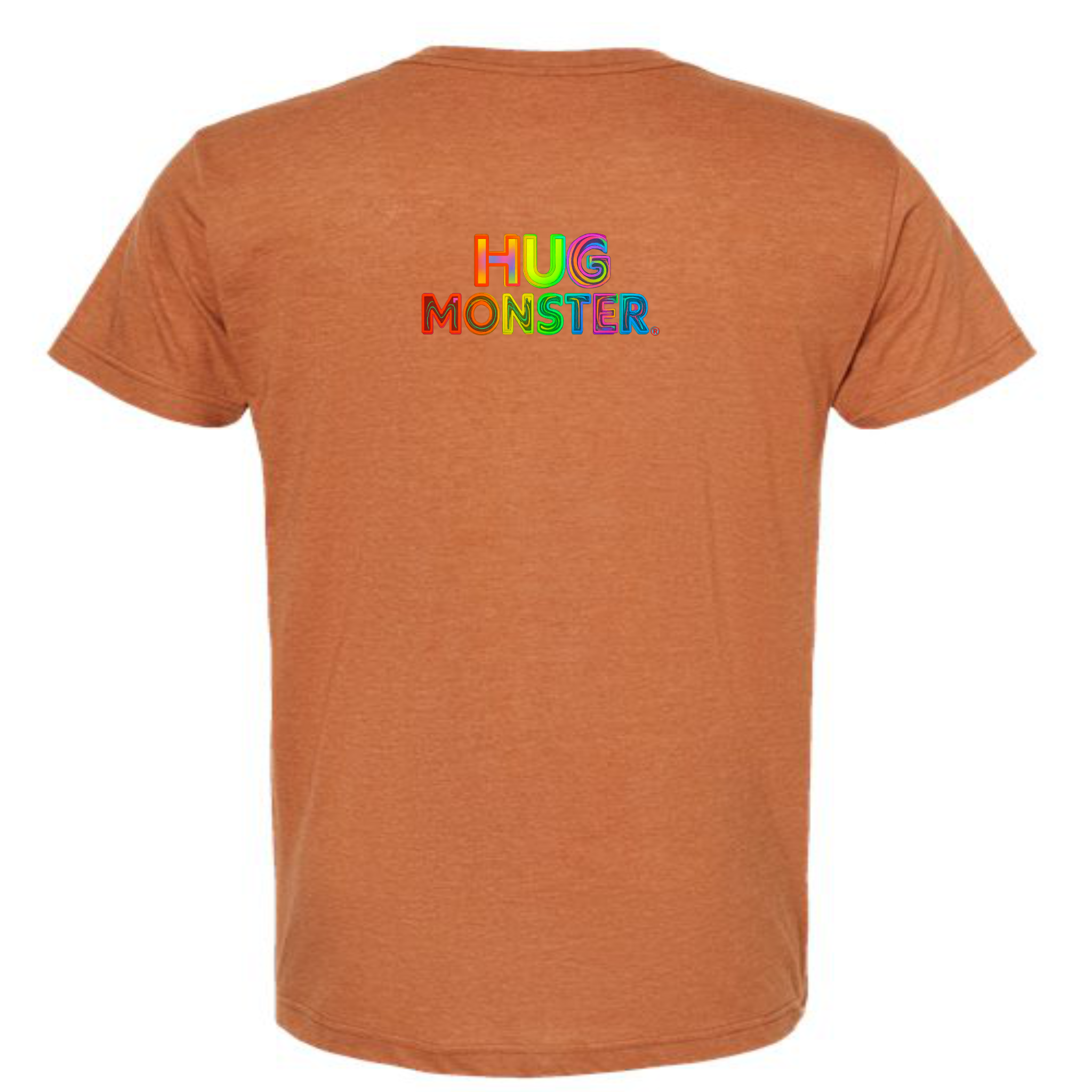 Hug Monster Digital Rainbow Chaos T-Shirt - Positive Message Graphic Tee in Heather Rust – Back View
