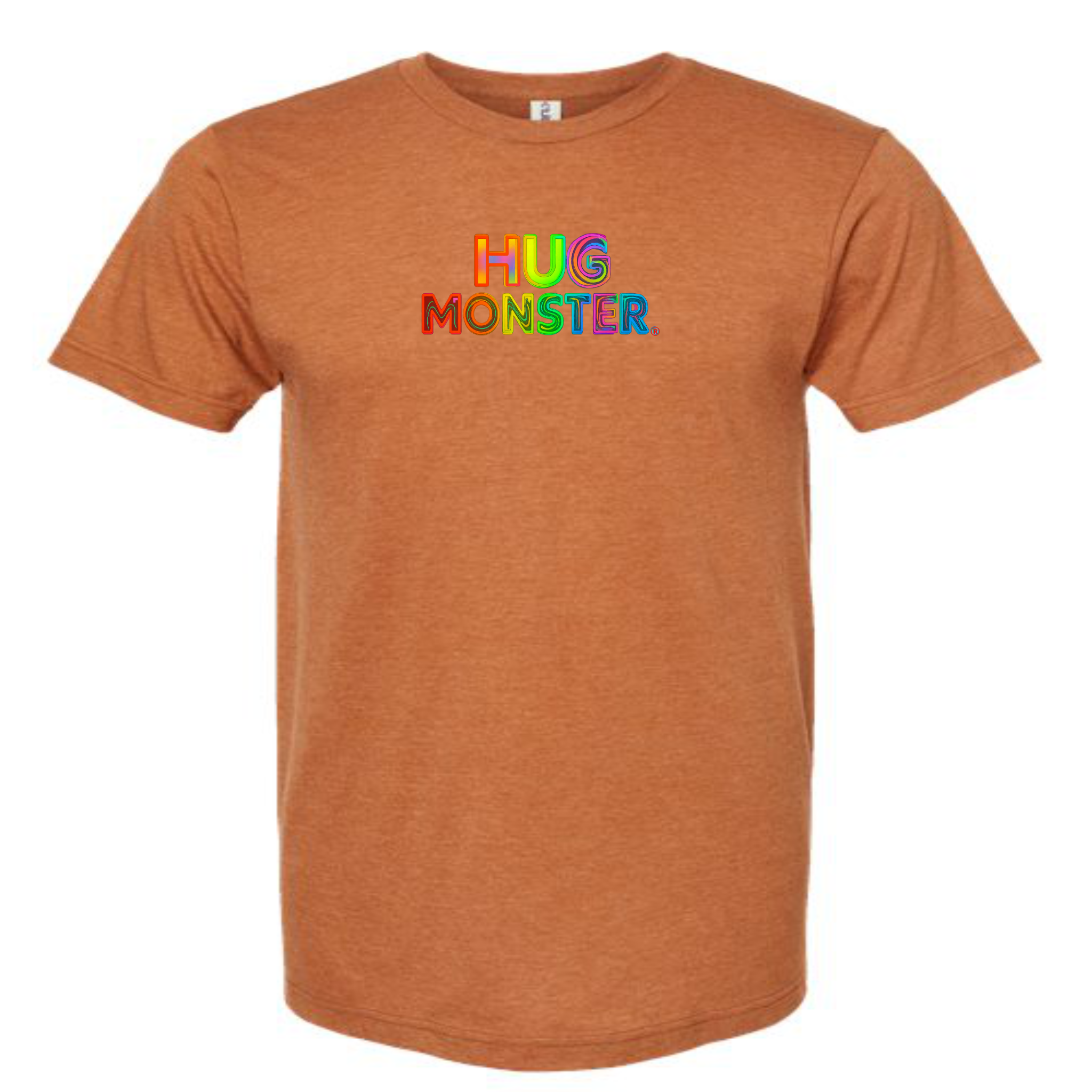 Hug Monster Digital Rainbow Chaos T-Shirt - Positive Message Graphic Tee in Heather Rust – Front View