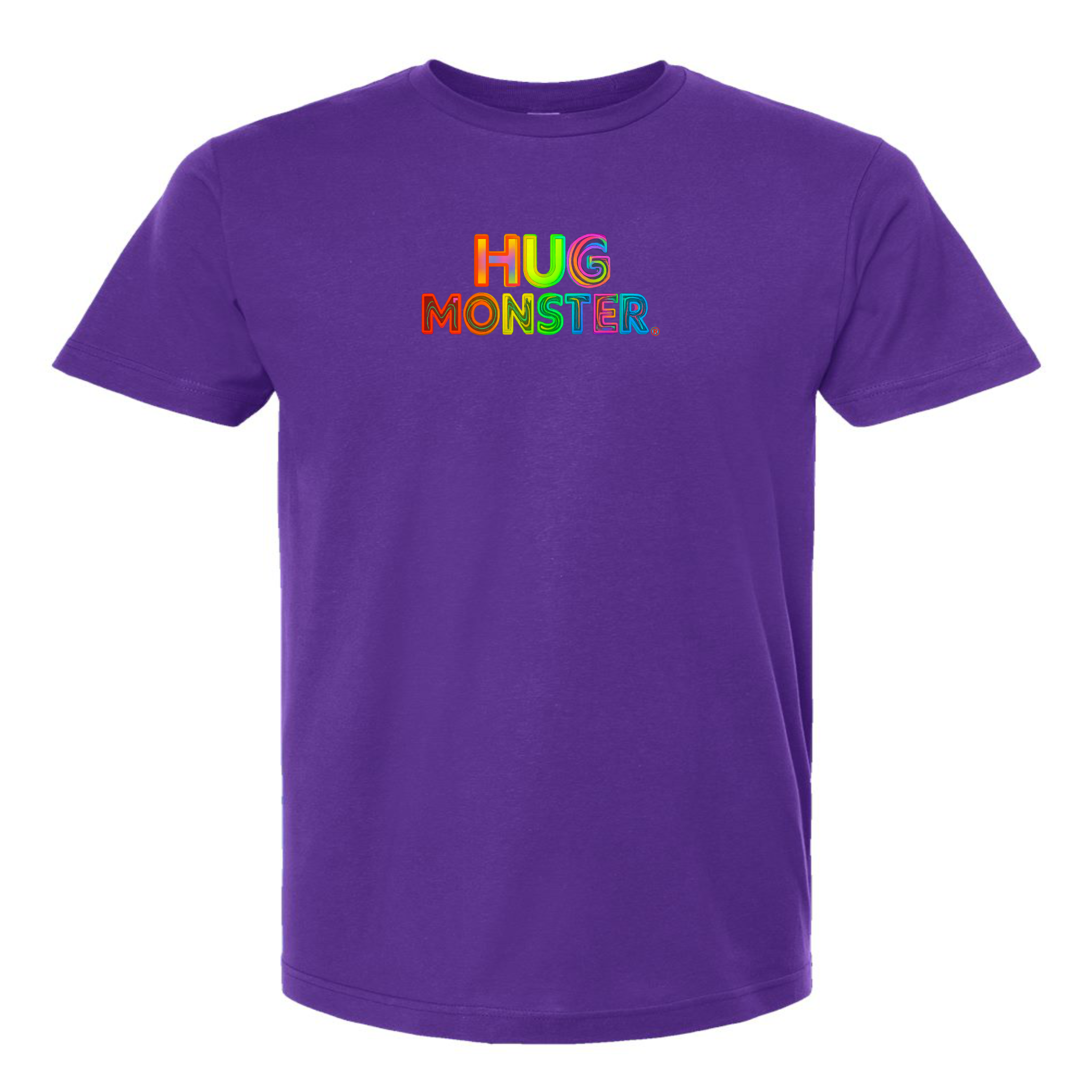 Hug Monster Digital Rainbow Chaos T-Shirt - Positive Message Graphic Tee in Purple – Front View