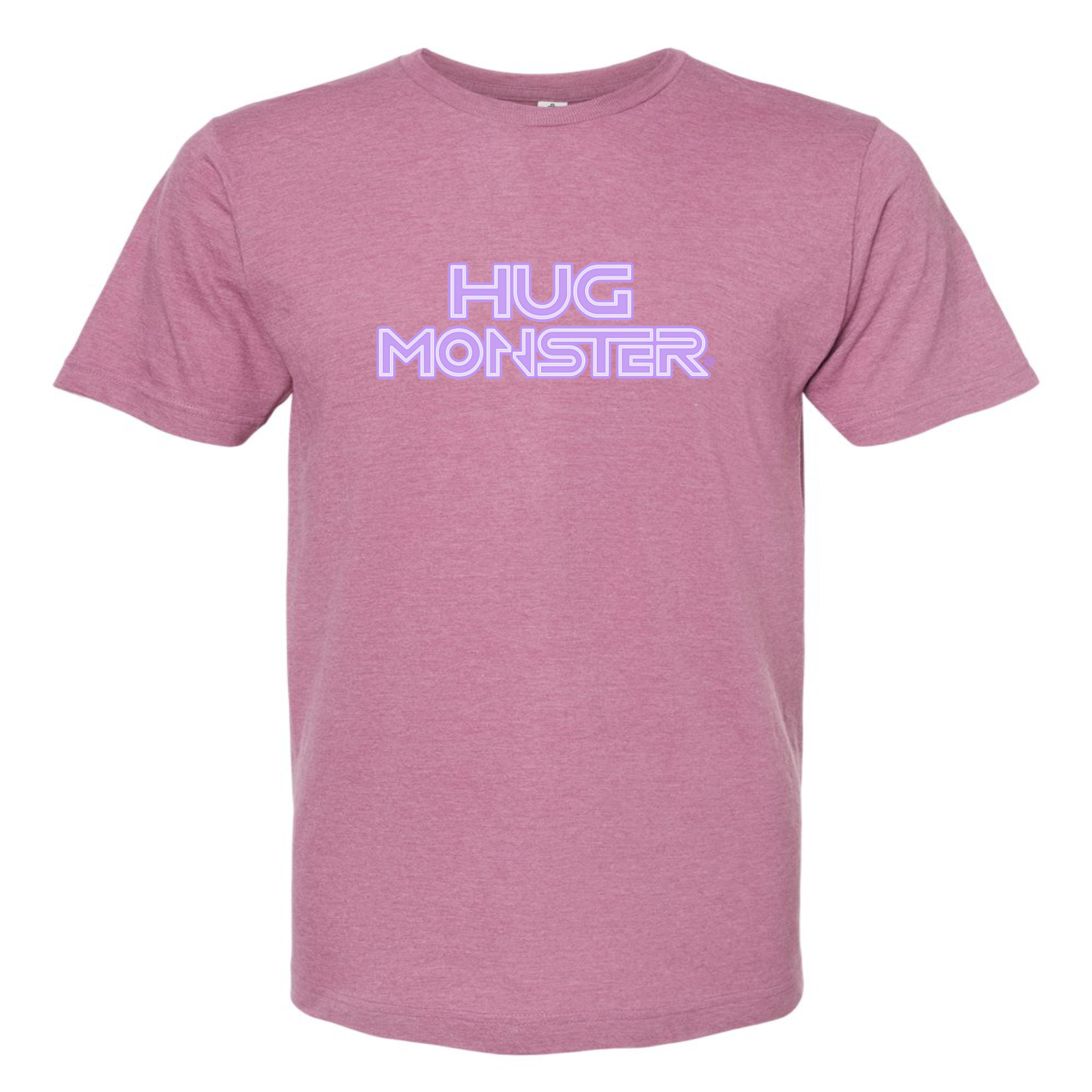 Hug Monster Electric Grid (Chalk Violet Logo) - Positive Message Graphic Tee in Heather Dusty Rose Pink – Front View