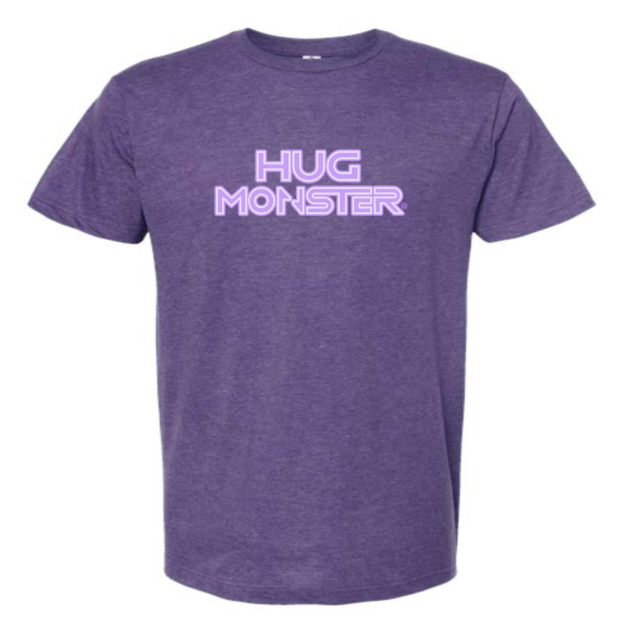 Hug Monster Electric Grid (Chalk Violet Logo) - Positive Message Graphic Tee in Heather Purple – Front View