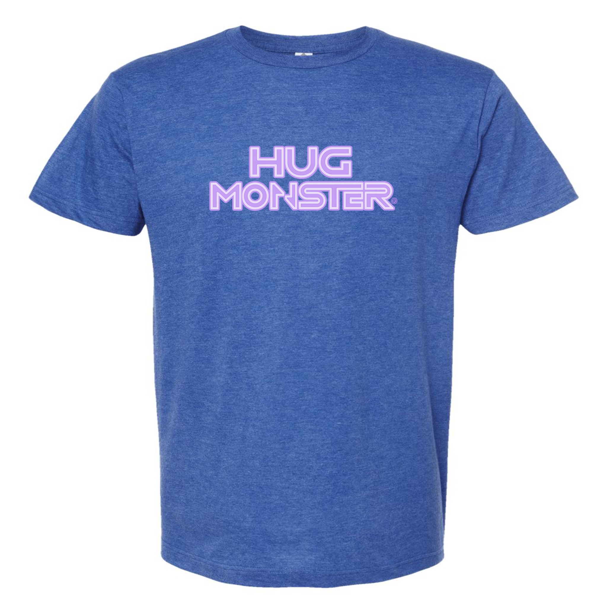 Hug Monster Electric Grid (Chalk Violet Logo) - Positive Message Graphic Tee in Heather Royal Blue – Front View