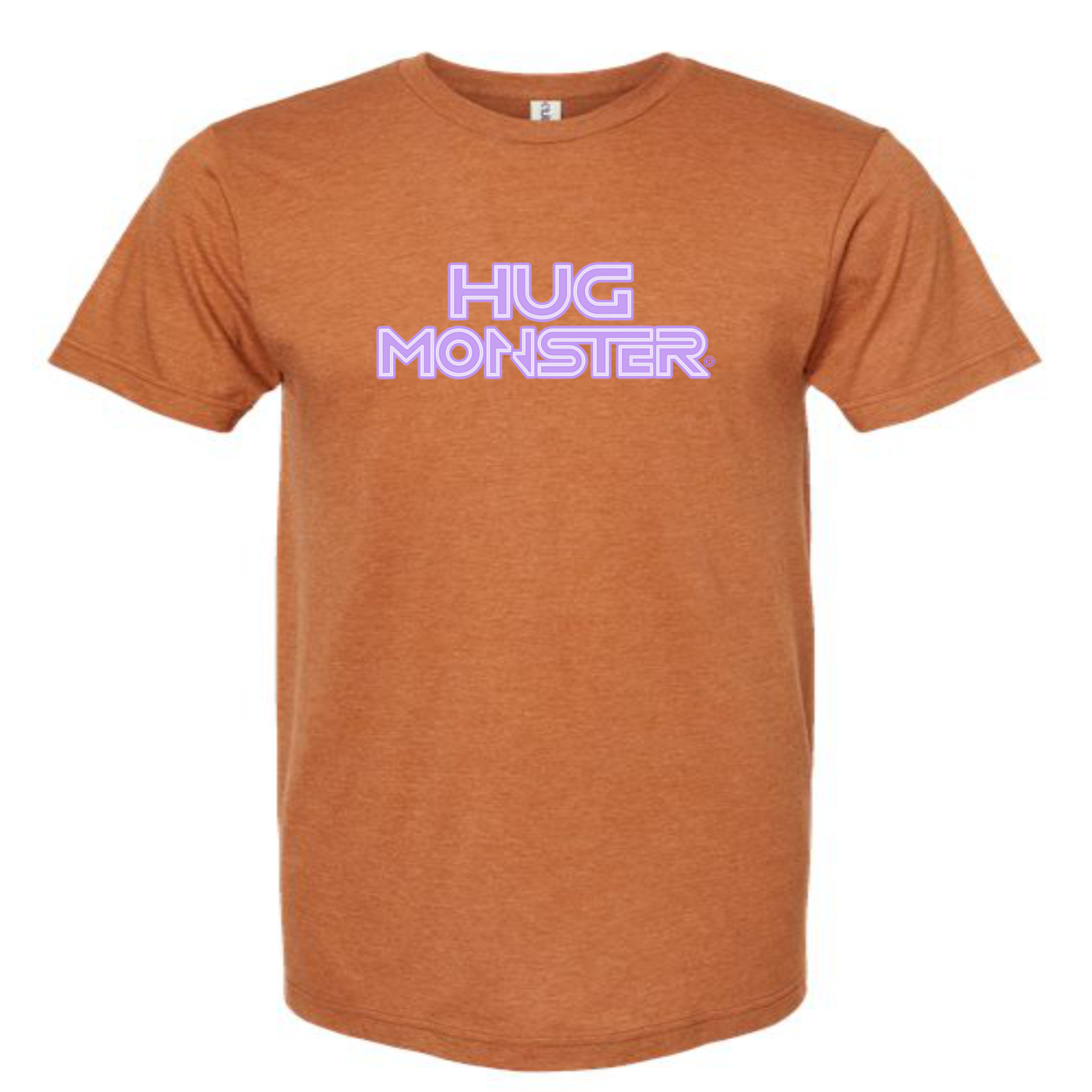 Hug Monster Electric Grid (Chalk Violet Logo) - Positive Message Graphic Tee in Heather Rust – Front View