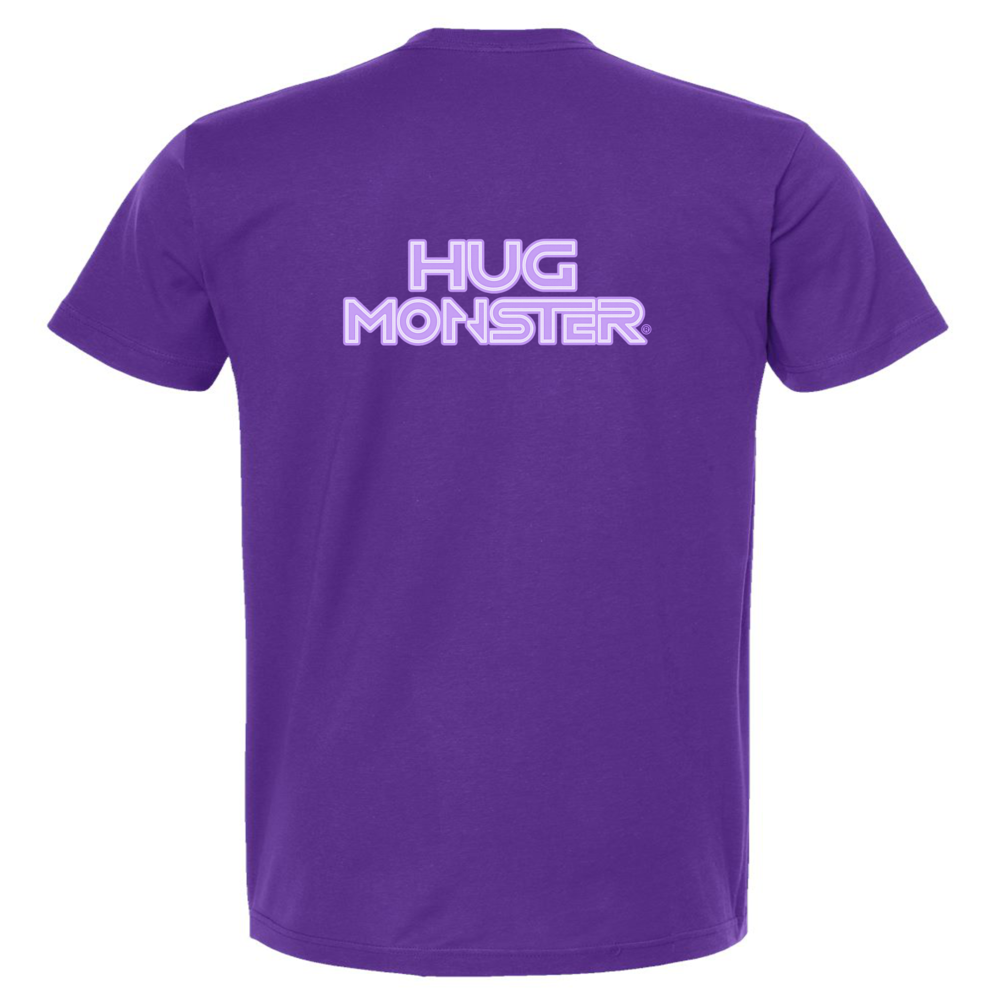 Hug Monster Electric Grid (Chalk Violet Logo) - Positive Message Graphic Tee in Purple – Back View