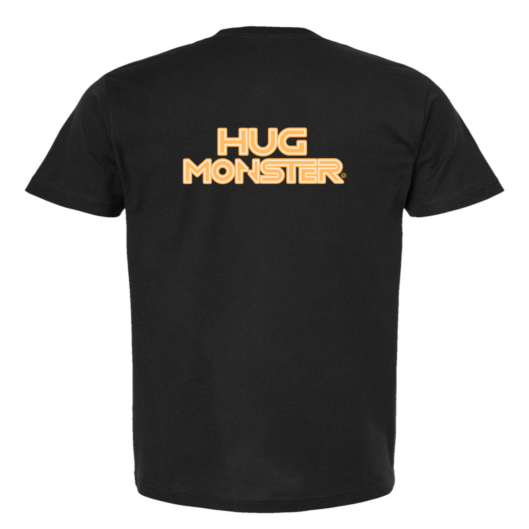 Hug Monster Electric Grid (Yellow Logo) - Positive Message Graphic Tee in Black – Back View