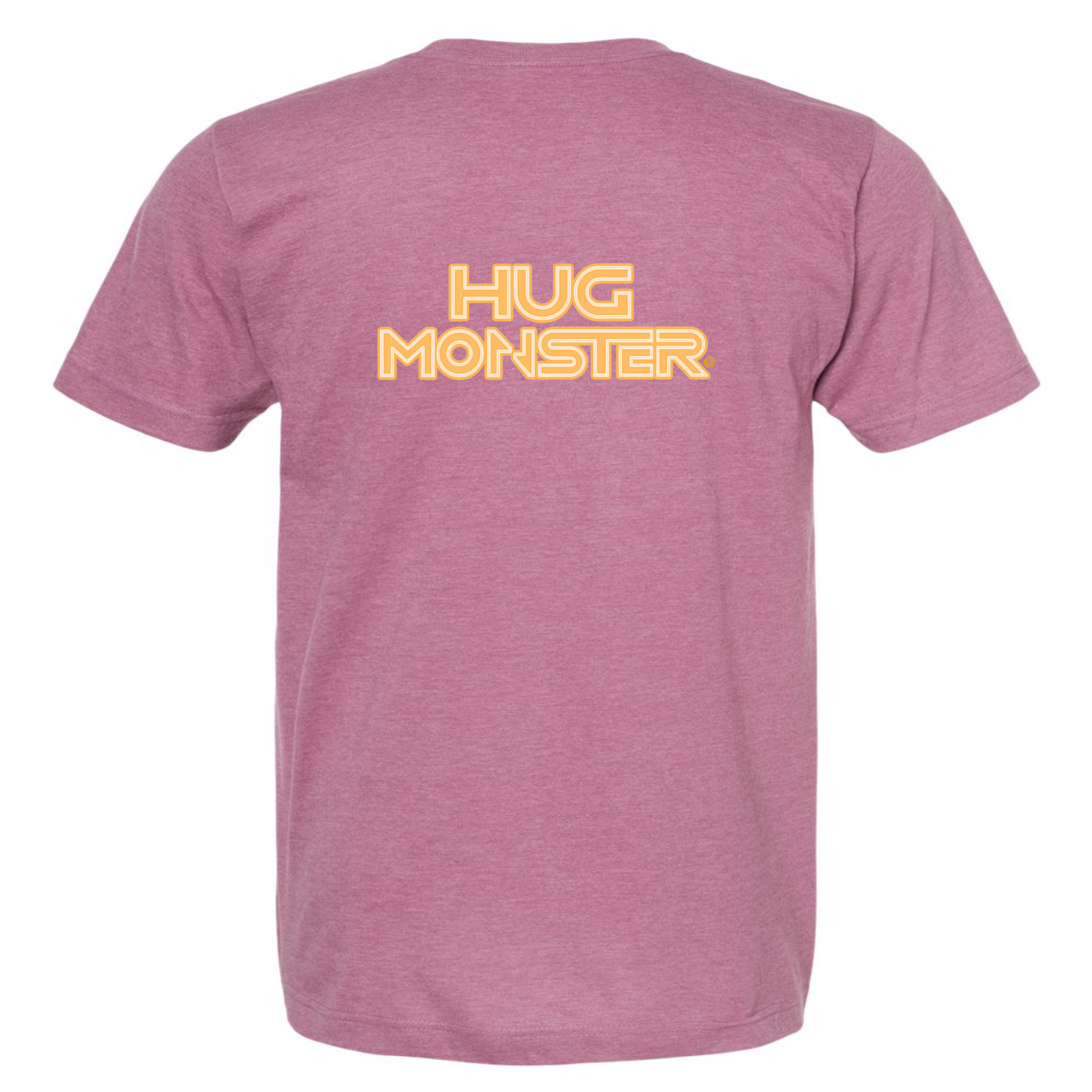 Hug Monster Electric Grid (Yellow Logo) - Positive Message Graphic Tee in Heather Dusty Rose Pink – Back View
