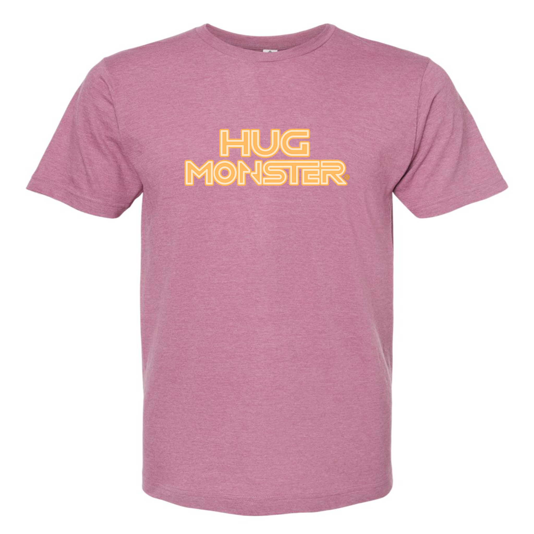 Hug Monster Electric Grid (Yellow Logo) - Positive Message Graphic Tee in Heather Dusty Rose Pink – Front View