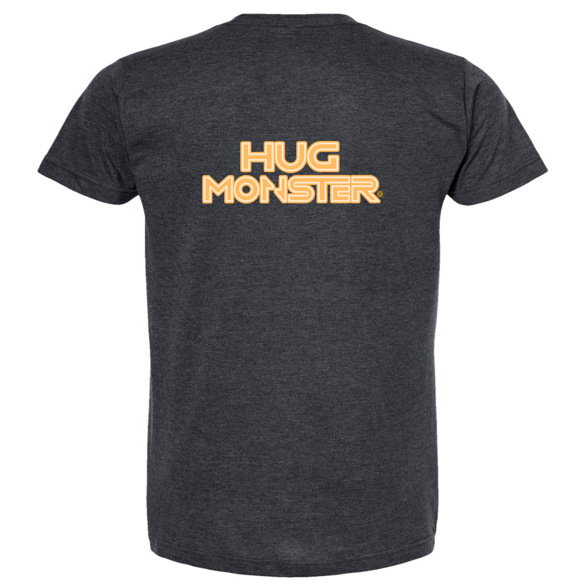 Hug Monster Electric Grid (Yellow Logo) - Positive Message Graphic Tee in Heather Graphite – Back View
