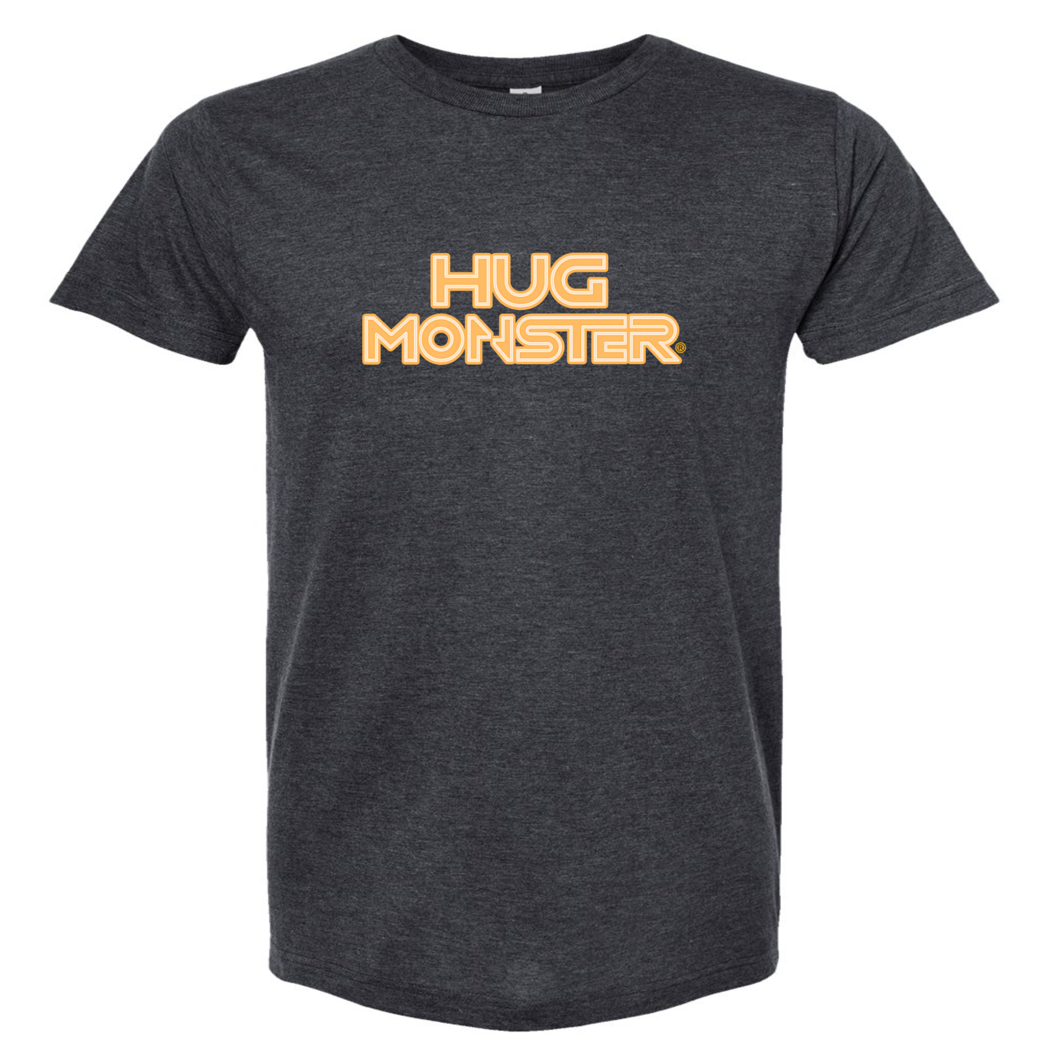 Hug Monster Electric Grid (Yellow Logo) - Positive Message Graphic Tee in Heather Graphite – Front View
