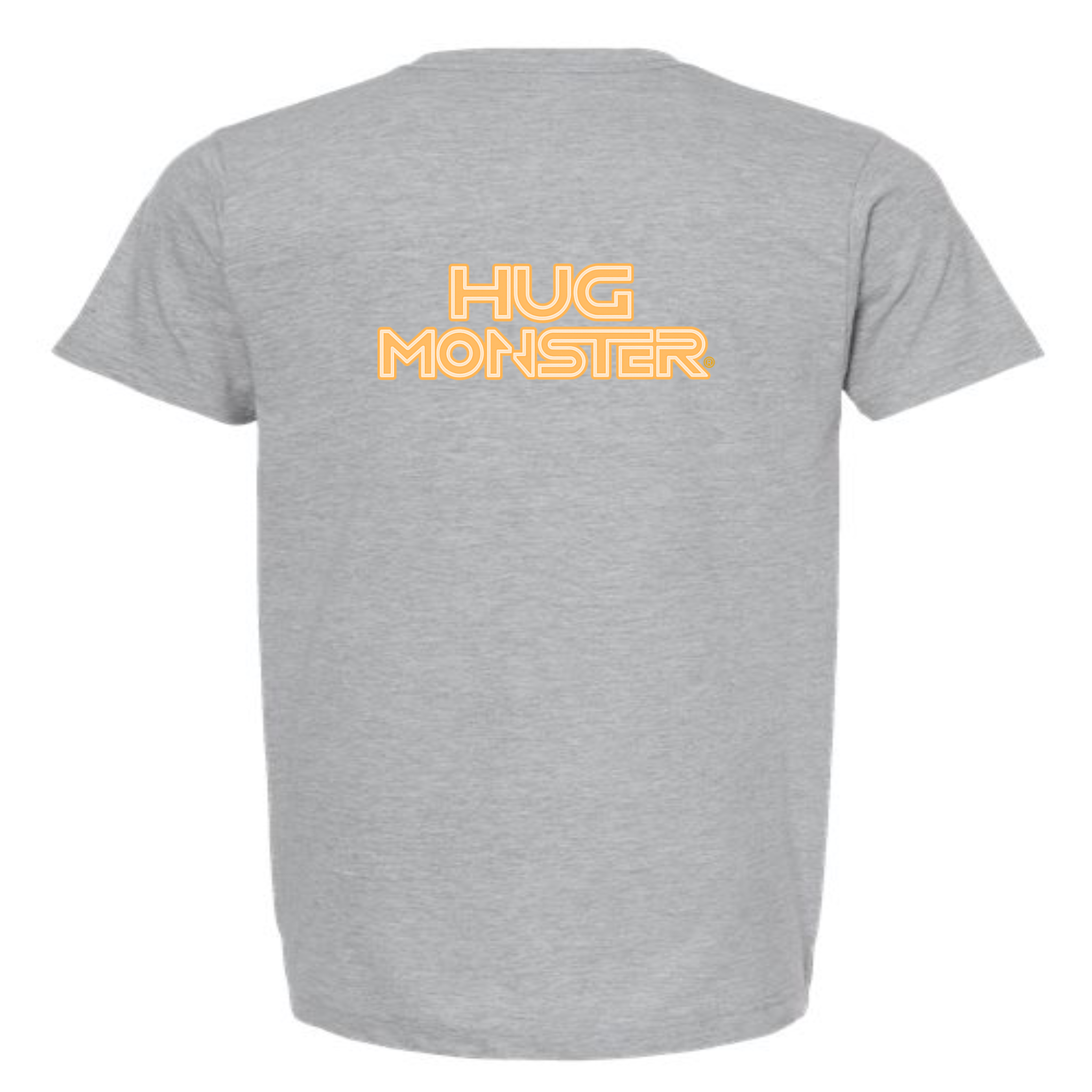 Hug Monster Electric Grid (Yellow Logo) - Positive Message Graphic Tee in Heather Grey – Back View