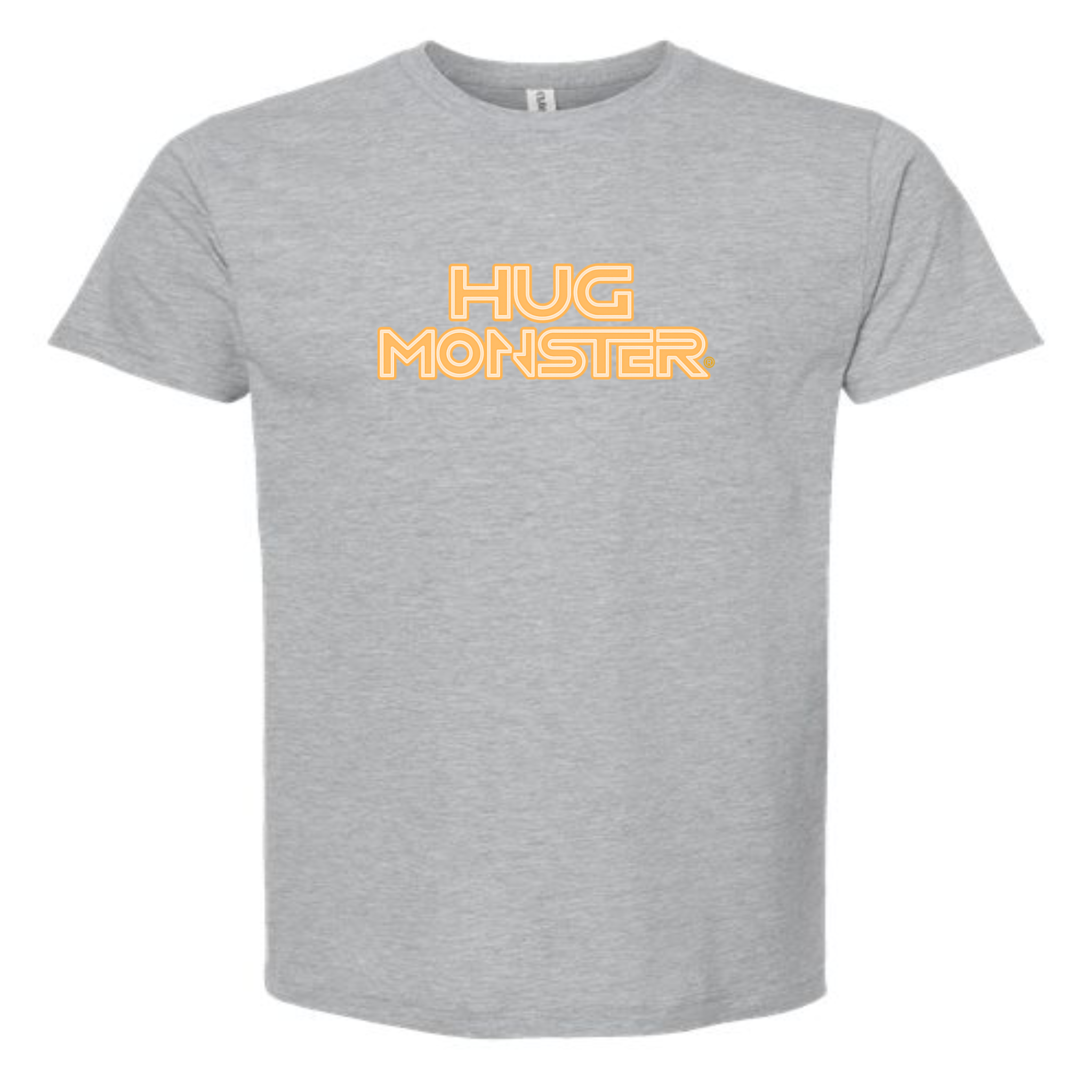 Hug Monster Electric Grid (Yellow Logo) - Positive Message Graphic Tee in Heather Grey – Front View