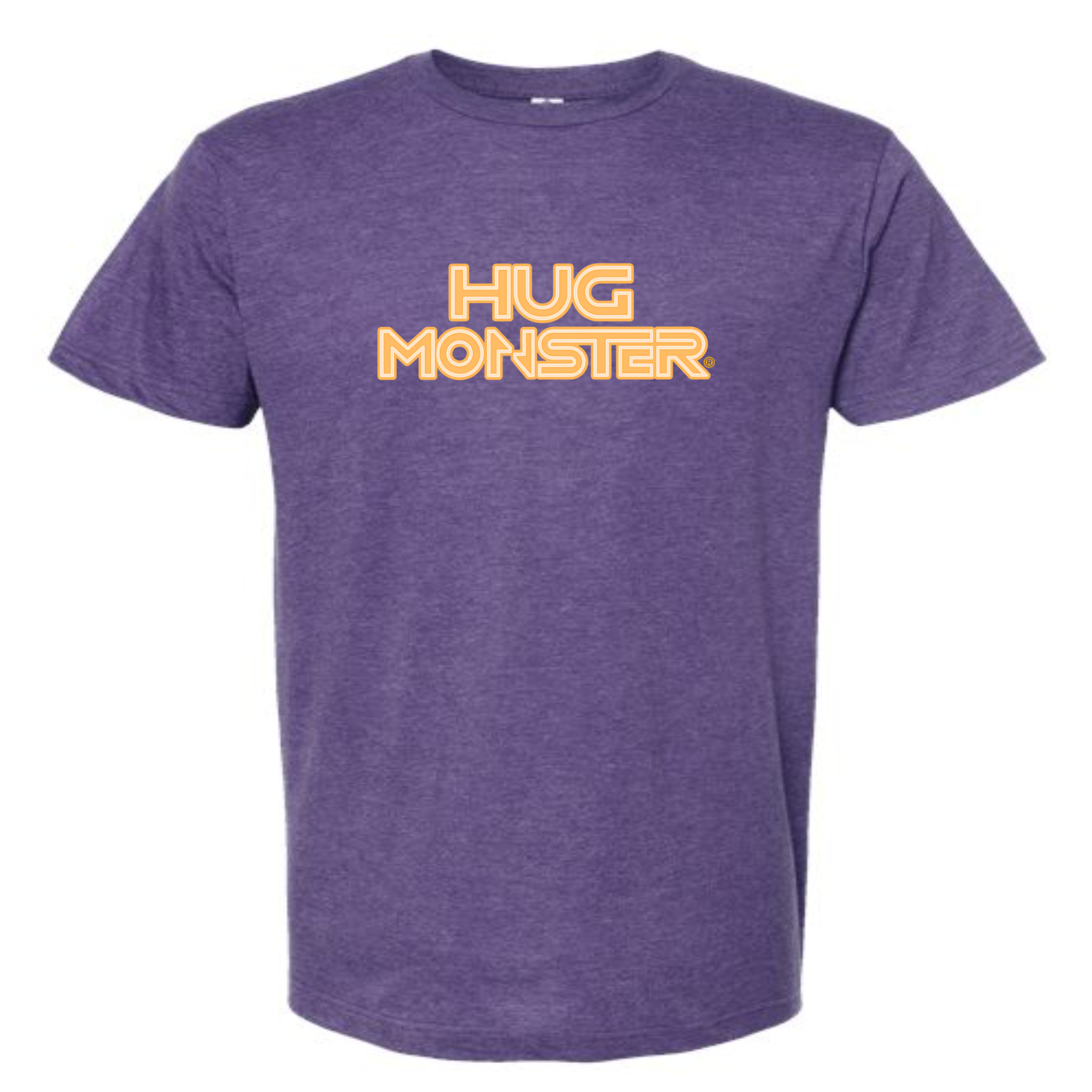 Hug Monster Electric Grid (Yellow Logo) - Positive Message Graphic Tee in Heather Purple – Front View