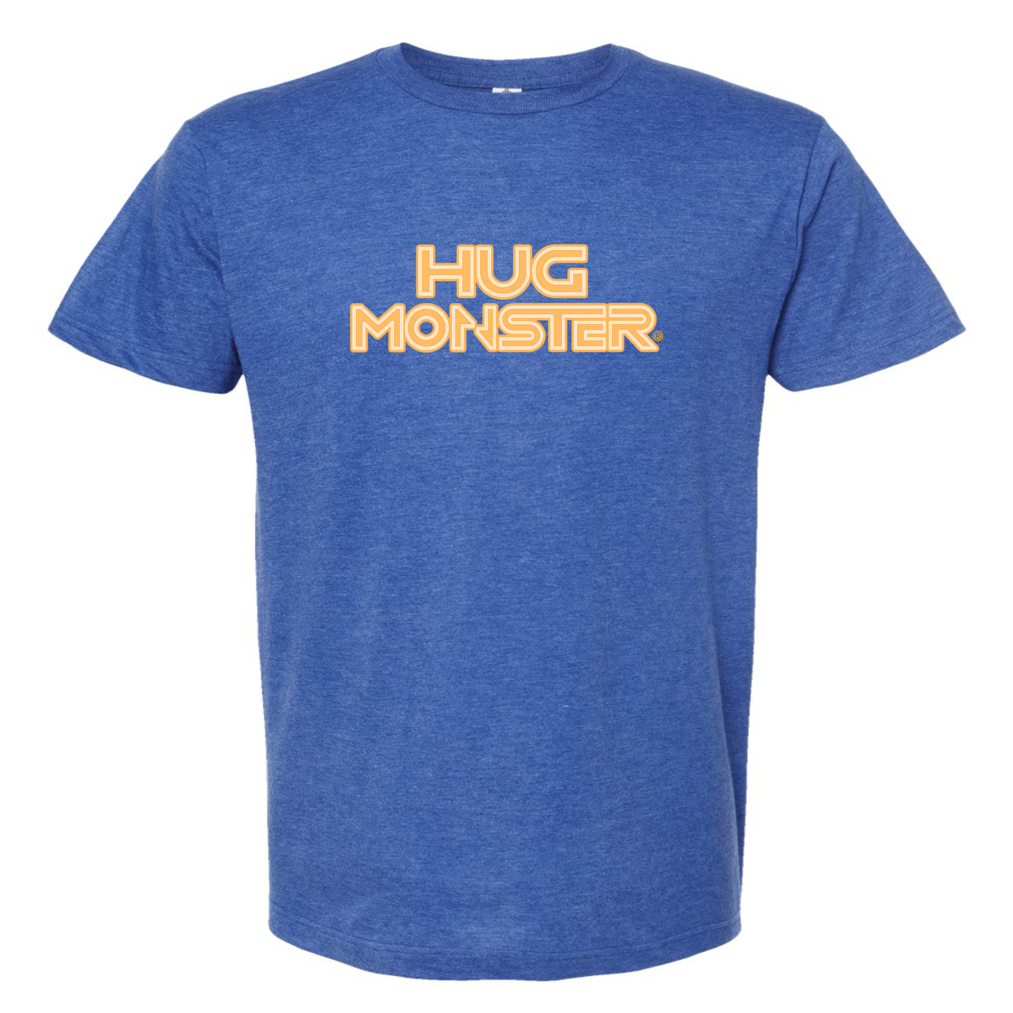 Hug Monster Electric Grid (Yellow Logo) - Positive Message Graphic Tee in Heather Royal Blue – Front View