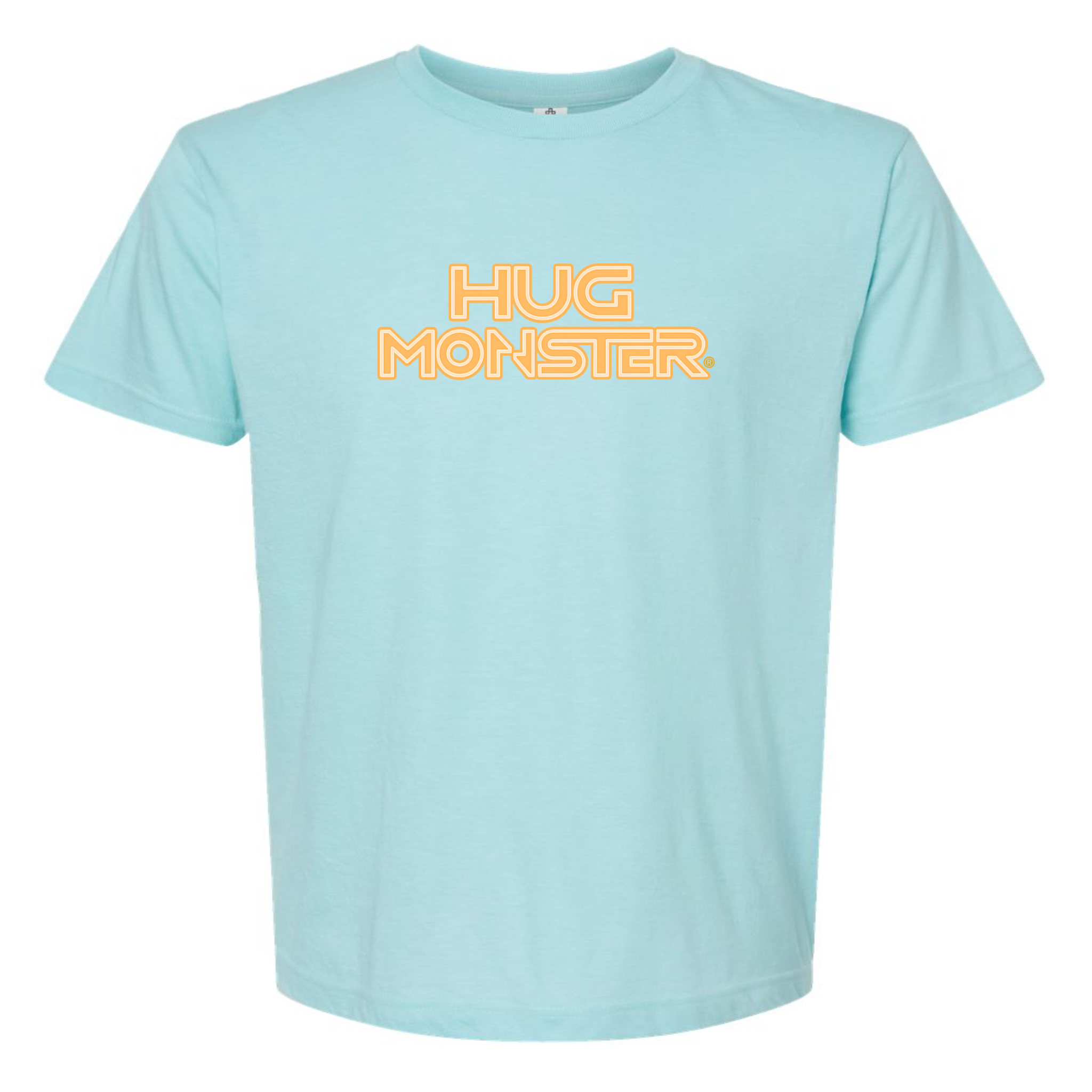 Hug Monster Electric Grid (Yellow Logo) - Positive Message Graphic Tee in Heather Turquoise – Front View