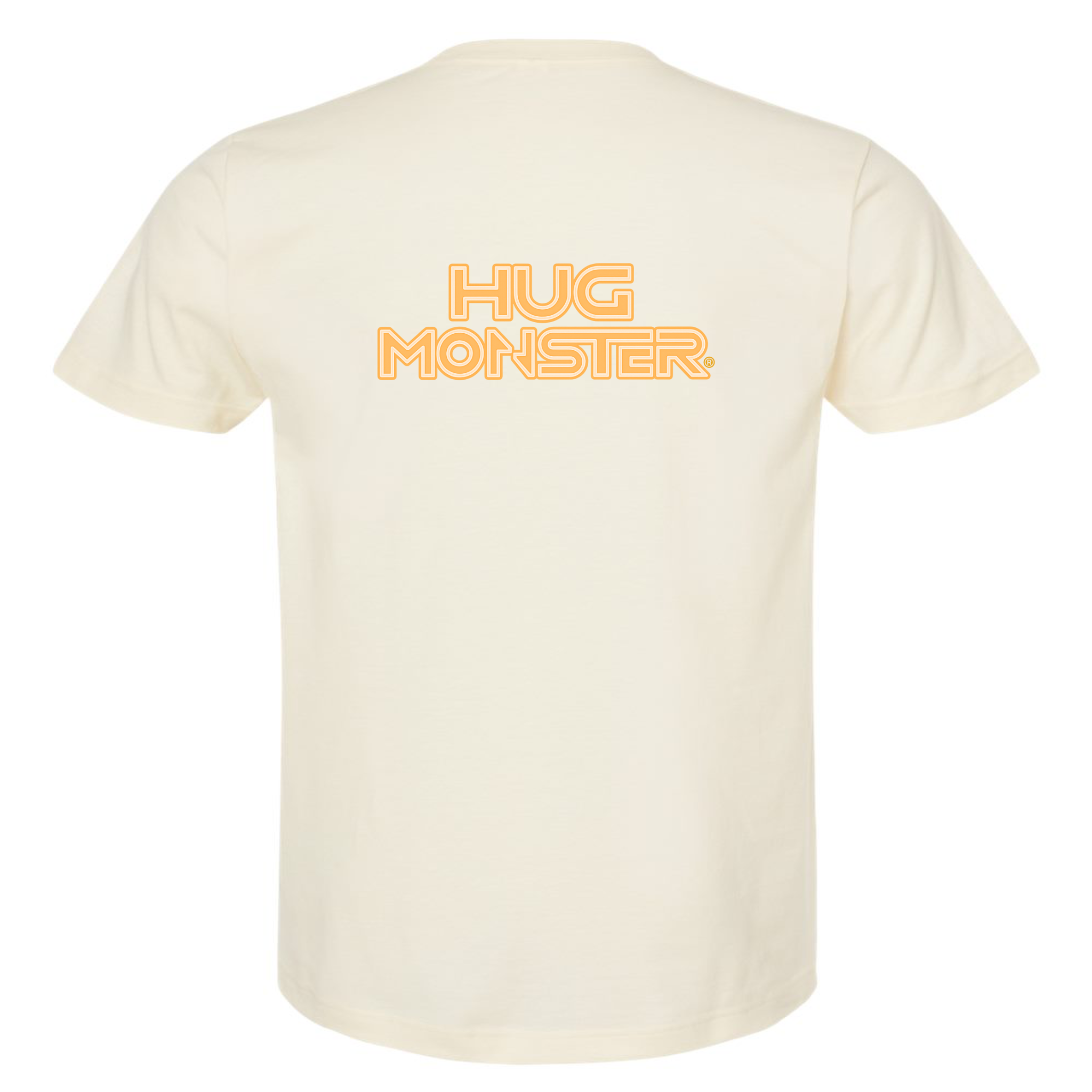 Hug Monster Electric Grid (Yellow Logo) - Positive Message Graphic Tee in Natural – Back View