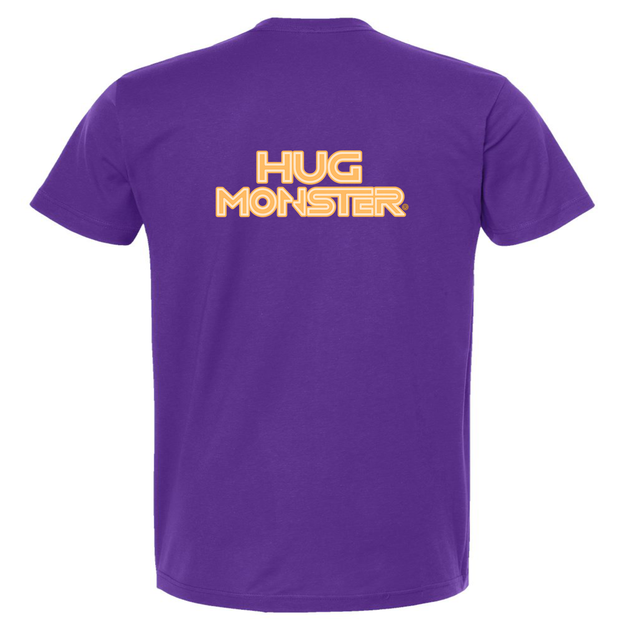 Hug Monster Electric Grid (Yellow Logo) - Positive Message Graphic Tee in Purple – Back View