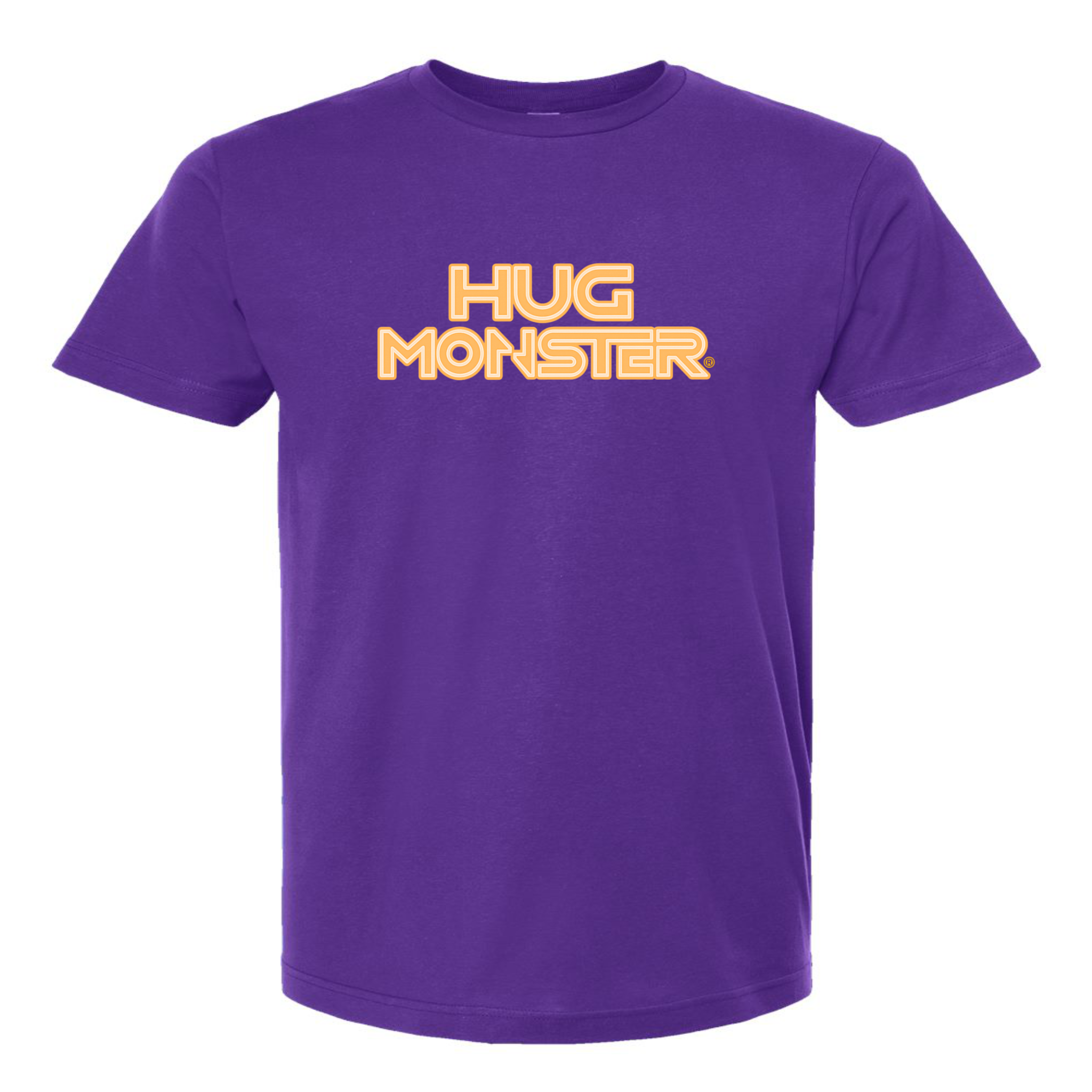 Hug Monster Electric Grid (Yellow Logo) - Positive Message Graphic Tee in Purple – Front View