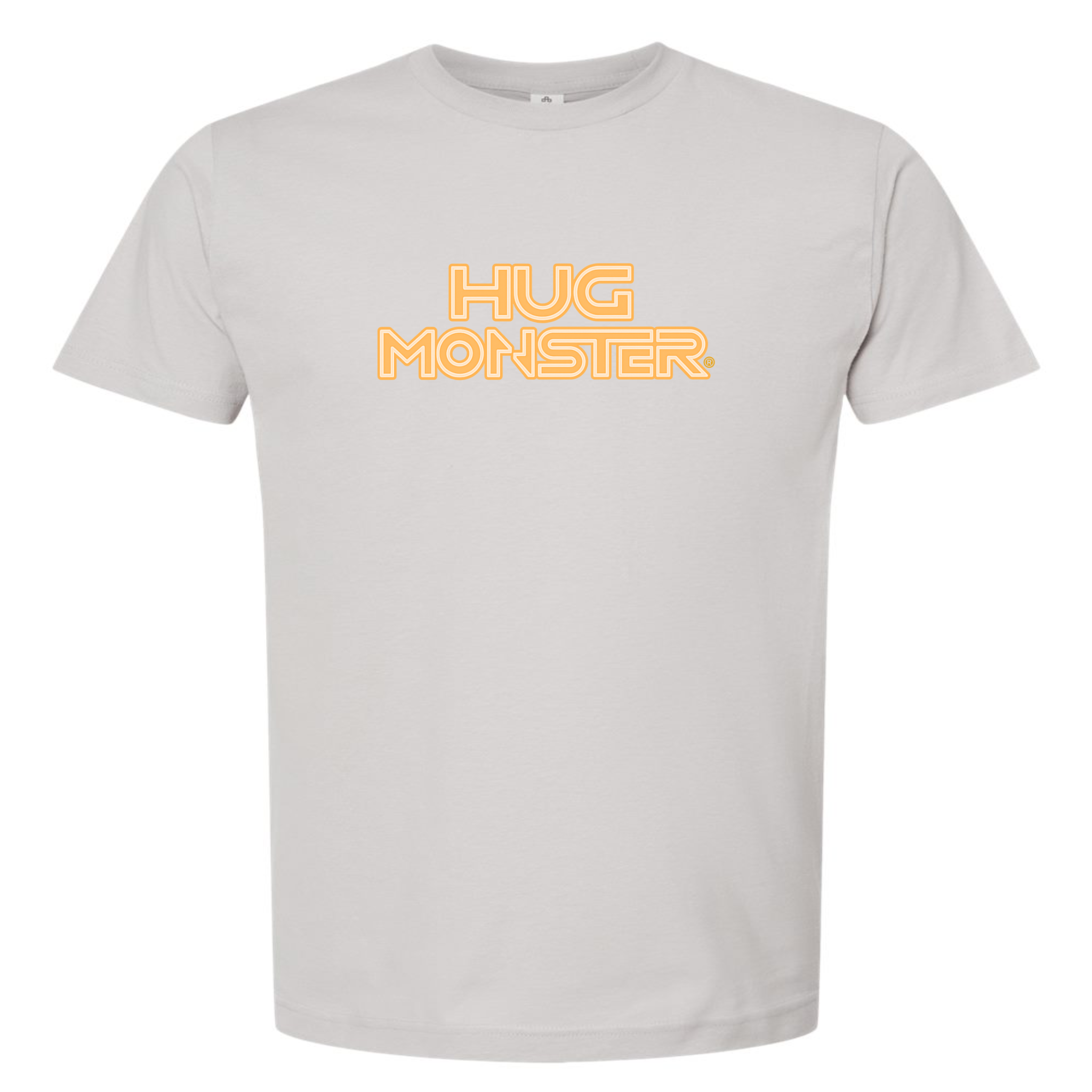 Hug Monster Electric Grid (Yellow Logo) - Positive Message Graphic Tee in Silver – Front View
