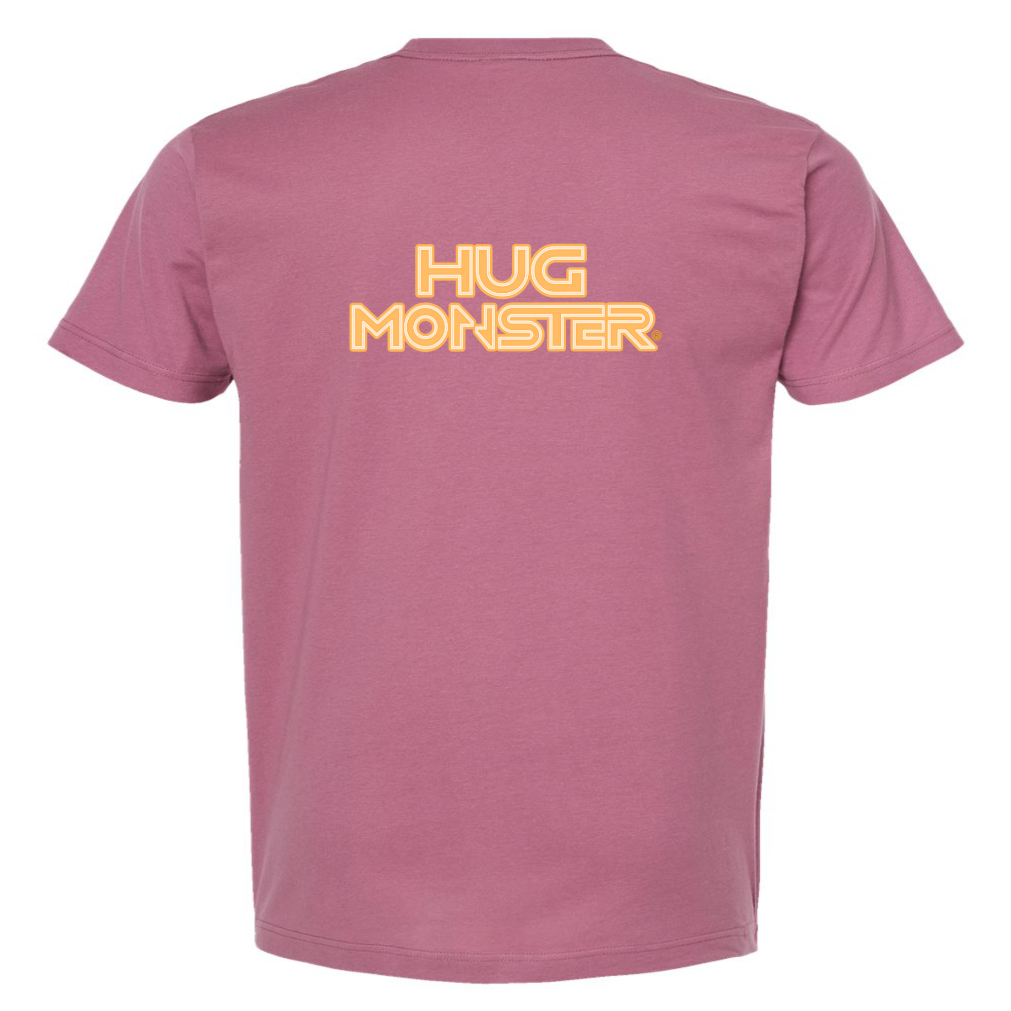 Hug Monster Electric Grid (Yellow Logo) - Positive Message Graphic Tee in Soft Dusty Rose Pink – Back View