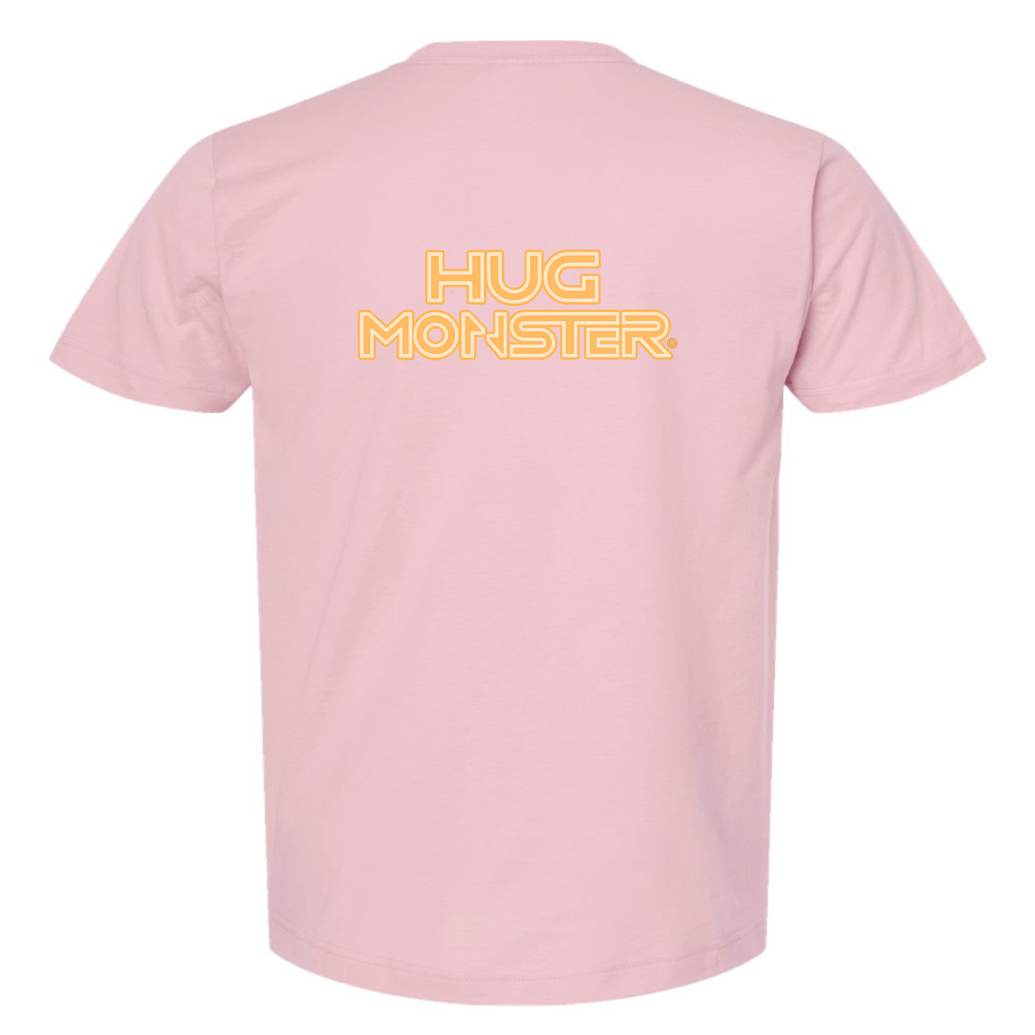 Hug Monster Electric Grid (Yellow Logo) - Positive Message Graphic Tee in Soft Pink – Back View