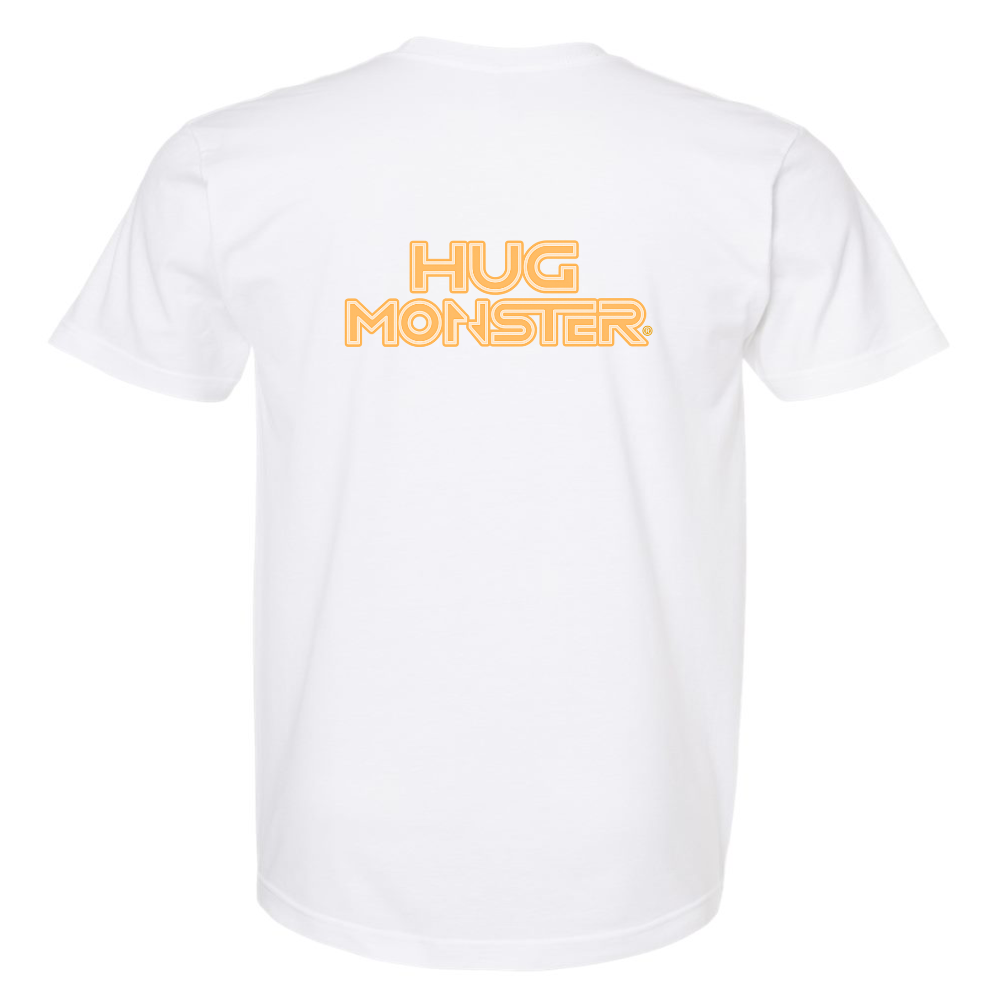 Hug Monster Electric Grid (Yellow Logo) - Positive Message Graphic Tee in White – Back View