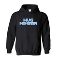 Hug Monster Electric Grid (Chalk Blue Logo) graphic hoodie in Black cozy fleece positive message sweatshirt 