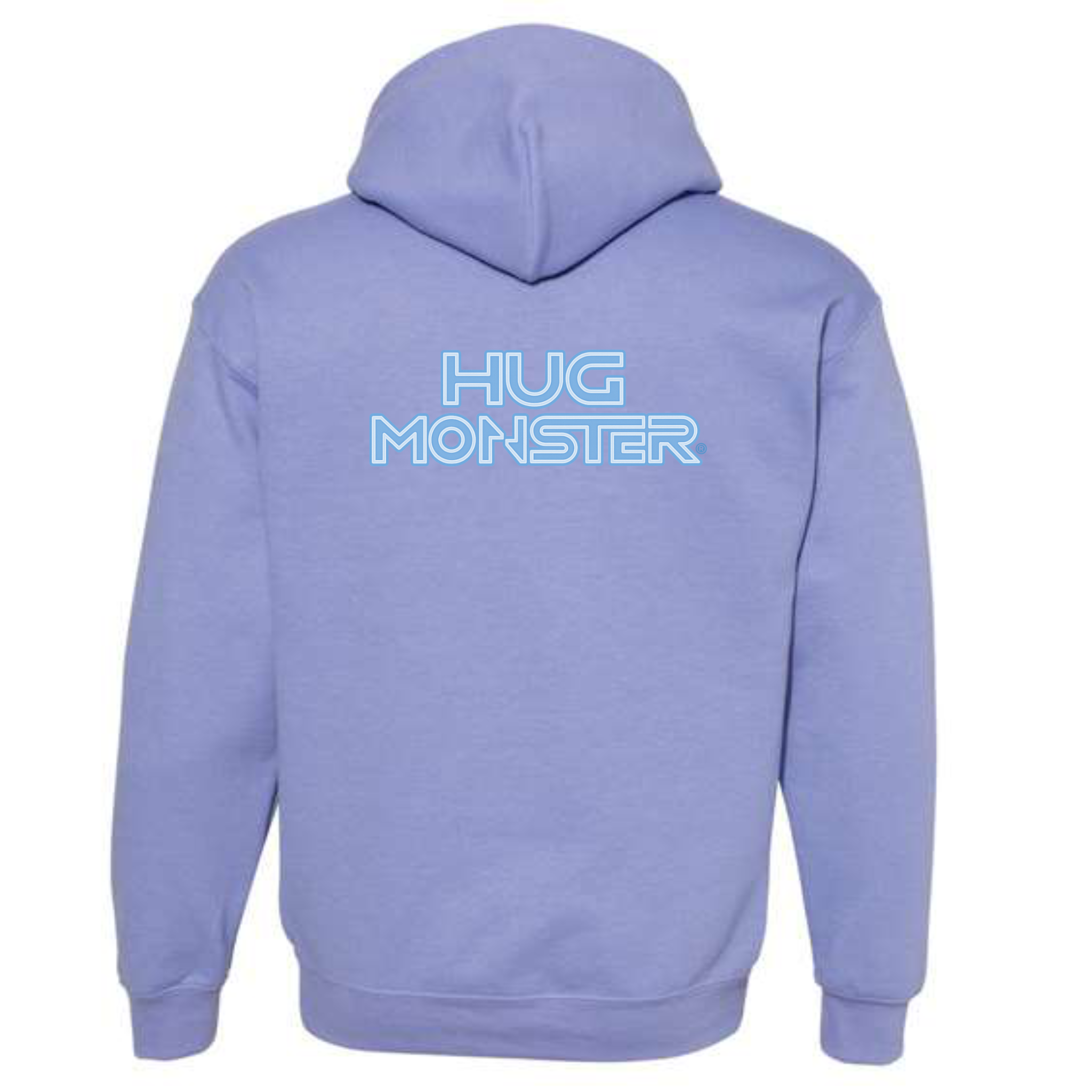 Hug Monster Electric Grid (Chalk Blue Logo) graphic hoodie in Violet cozy fleece positive message sweatshirt 