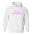 Hug Monster Electric Grid (Chalk Pink Logo) graphic hoodie in White cozy fleece positive message sweatshirt