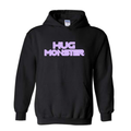 Hug Monster Electric Grid (Chalk Violet Logo) graphic hoodie in Black cozy fleece positive message sweatshirt