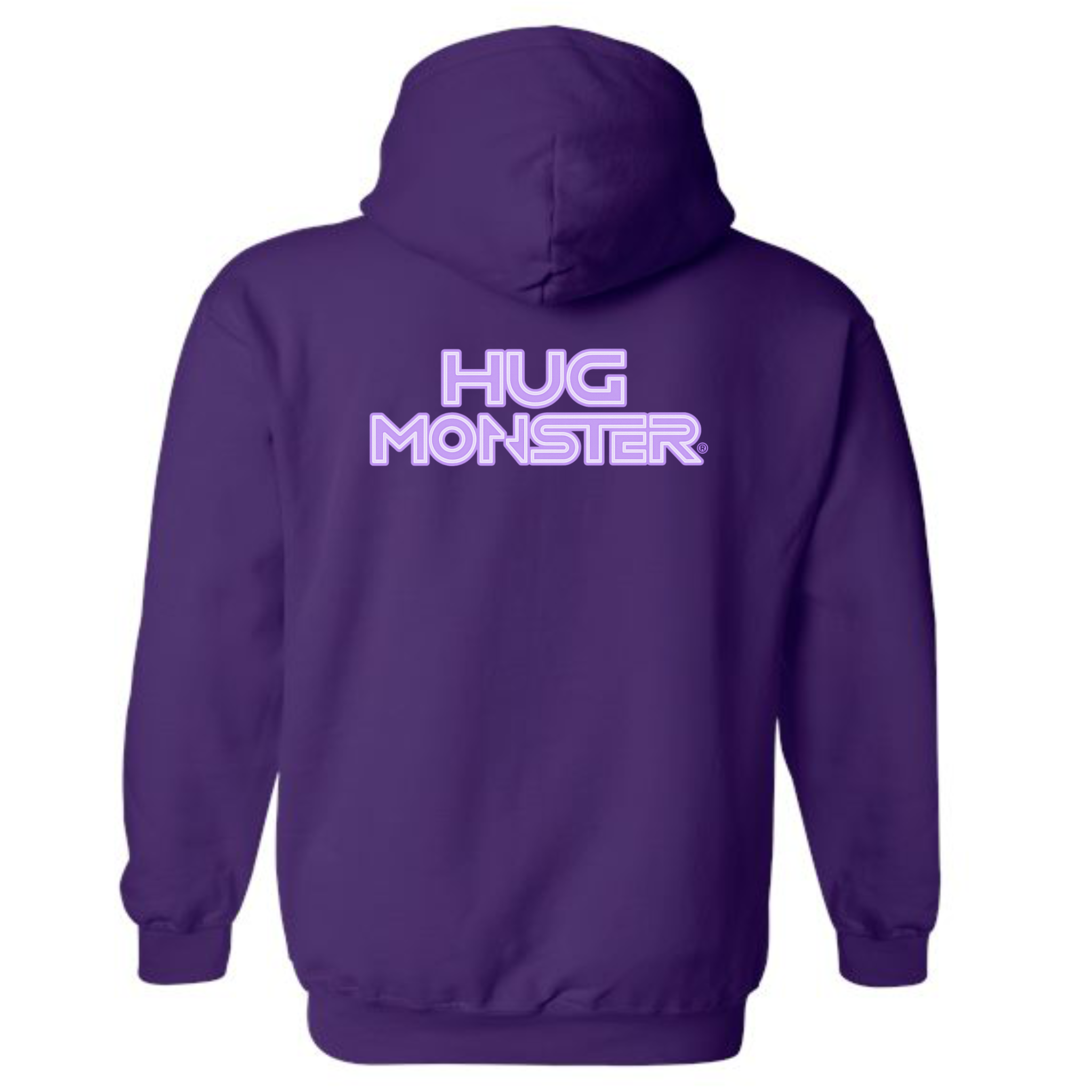Hug Monster Electric Grid (Chalk Violet Logo) graphic hoodie in Purple cozy fleece positive message sweatshirt