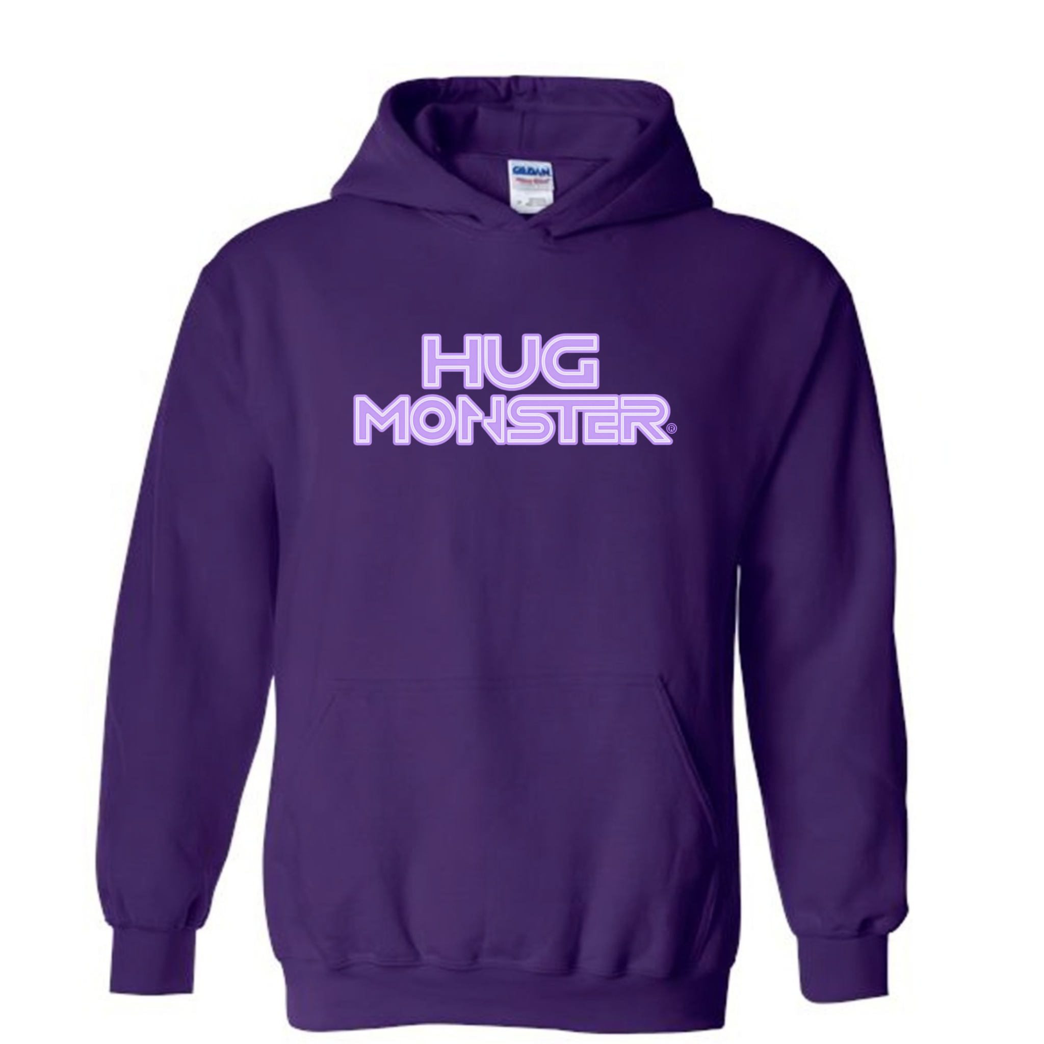 Hug Monster Electric Grid (Chalk Violet Logo) graphic hoodie in Purple cozy fleece positive message sweatshirt