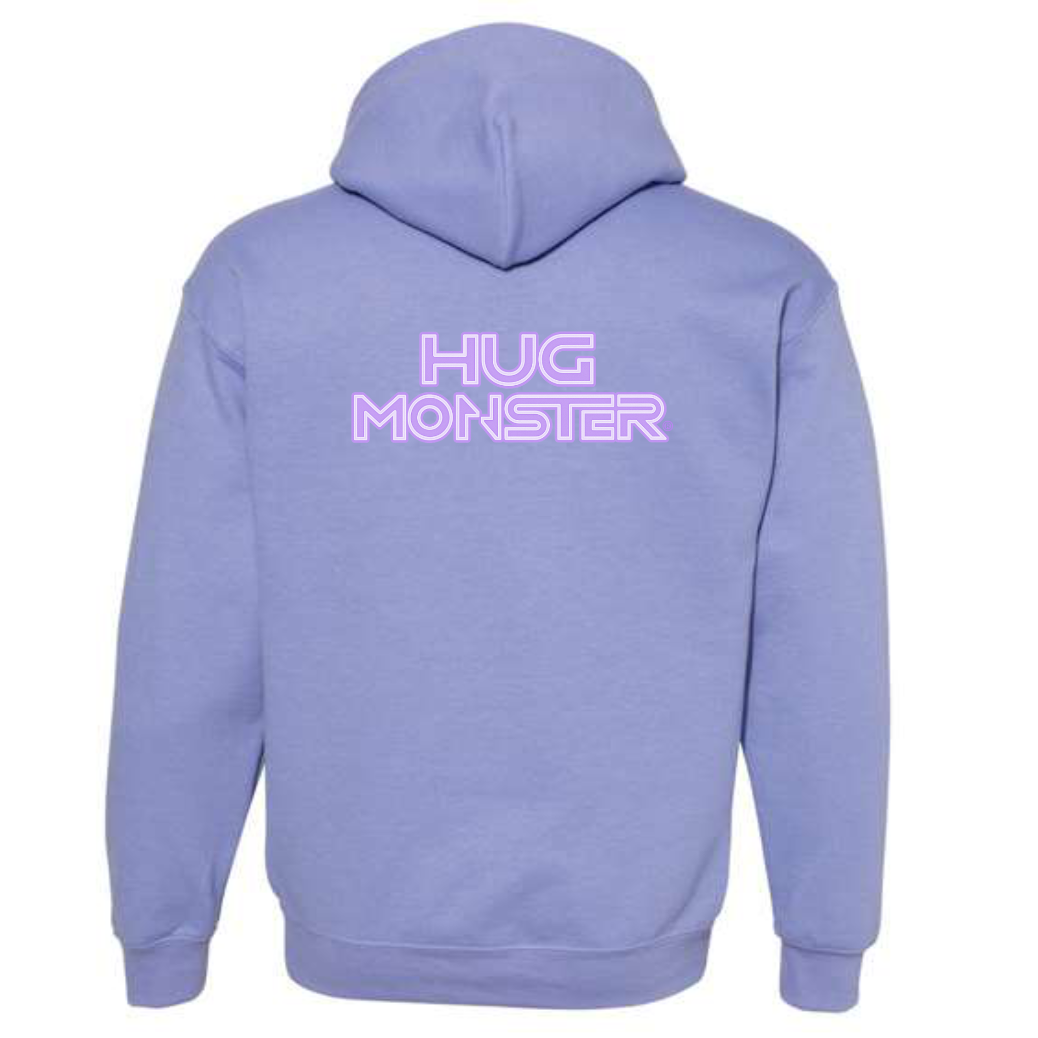 Hug Monster Electric Grid (Chalk Violet Logo) graphic hoodie in Violet cozy fleece positive message sweatshirt