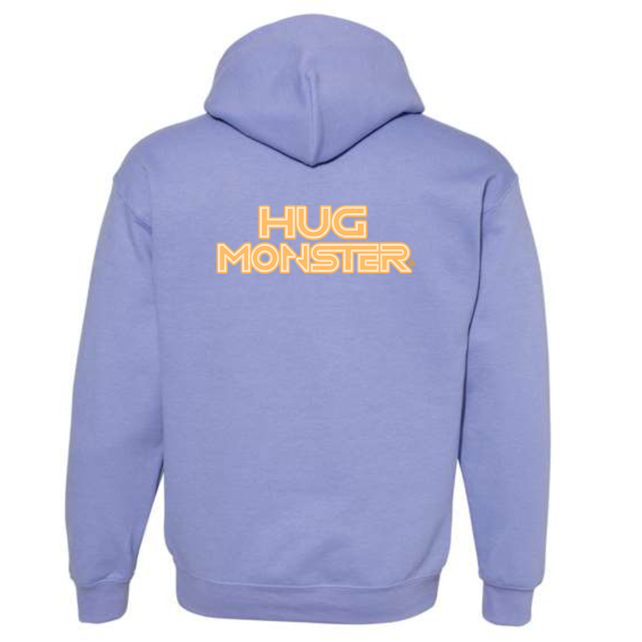 Hug Monster Electric Grid (Yellow Logo) graphic hoodie in Violet cozy fleece positive message sweatshirt