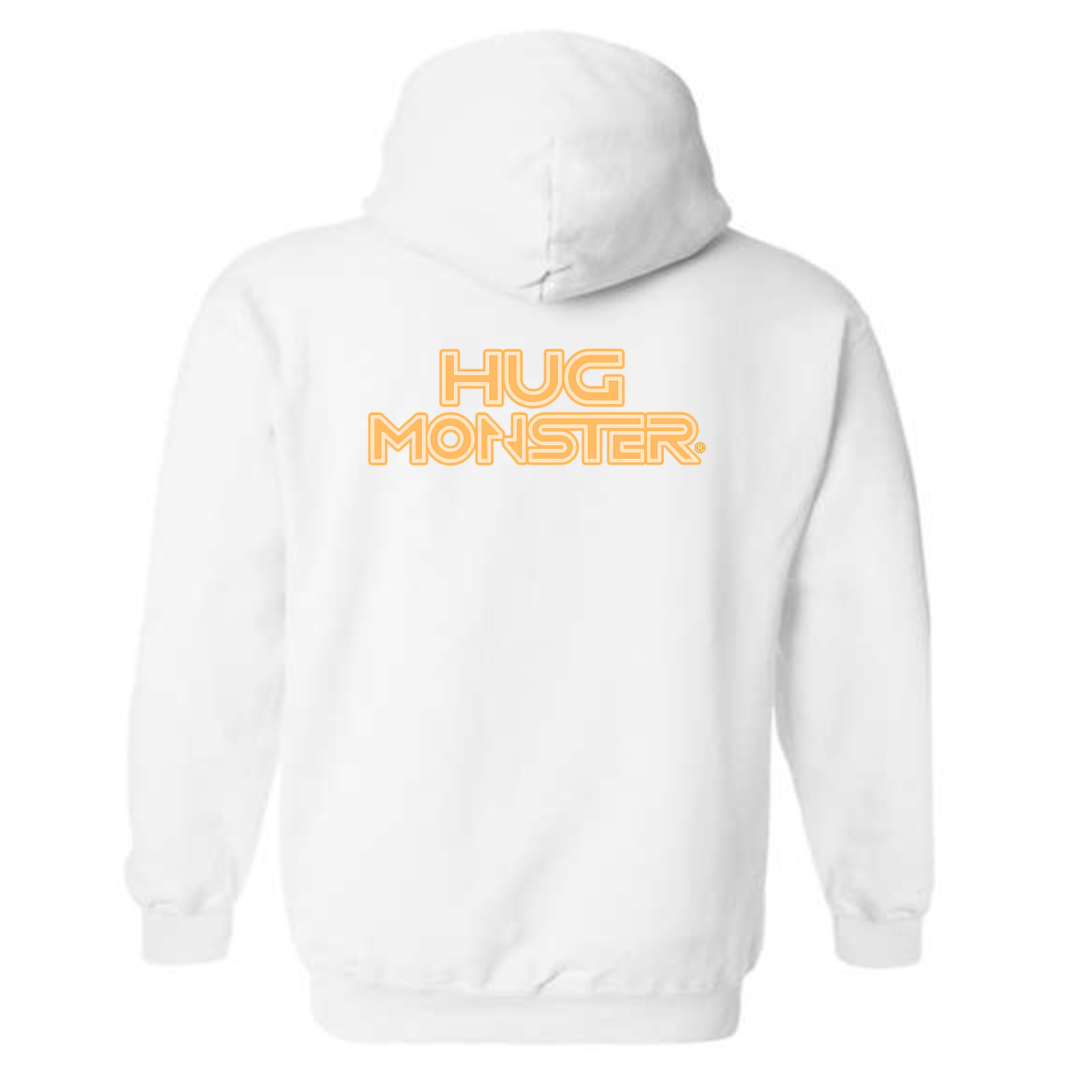 Hug Monster Electric Grid (Yellow Logo) graphic hoodie in White cozy fleece positive message sweatshirt
