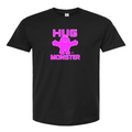Hug Monster Giant Retro Monster Hugs (Bright Pink Logo) T-Shirt - Positive Message Graphic Tee in Black – Front View