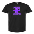 Hug Monster Giant Retro Monster Hugs (Purple Logo) T-Shirt - Positive Message Graphic Tee in Black – Front View