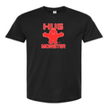 Hug Monster Giant Retro Monster Hugs (Red Logo) T-Shirt - Positive Message Graphic Tee in Black – Front View