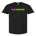 Hug Monster Neon Straight T-Shirt - Positive Message Graphic Tee in Black – Front View