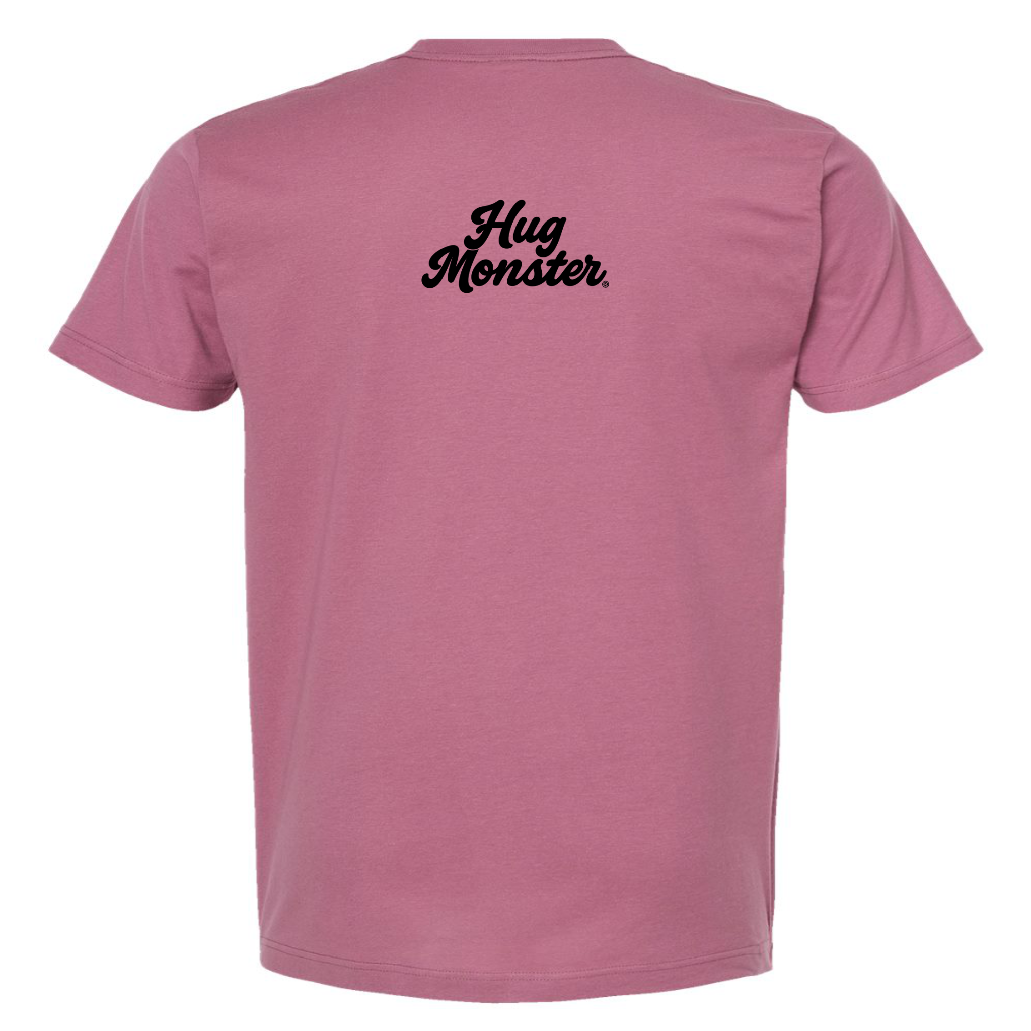 Hug Monster Original Classic Cursive (Black Logo) T-Shirt - Positive Message Graphic Tee in Soft Dusty Rose Pink – Back View