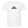 Hug Monster Original Classic Cursive (Black Logo) T-Shirt - Positive Message Graphic Tee in White – Front View
