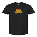Hug Monster Retro Bubble Rainbow T-Shirt - Positive Message Graphic Tee in Black – Front View