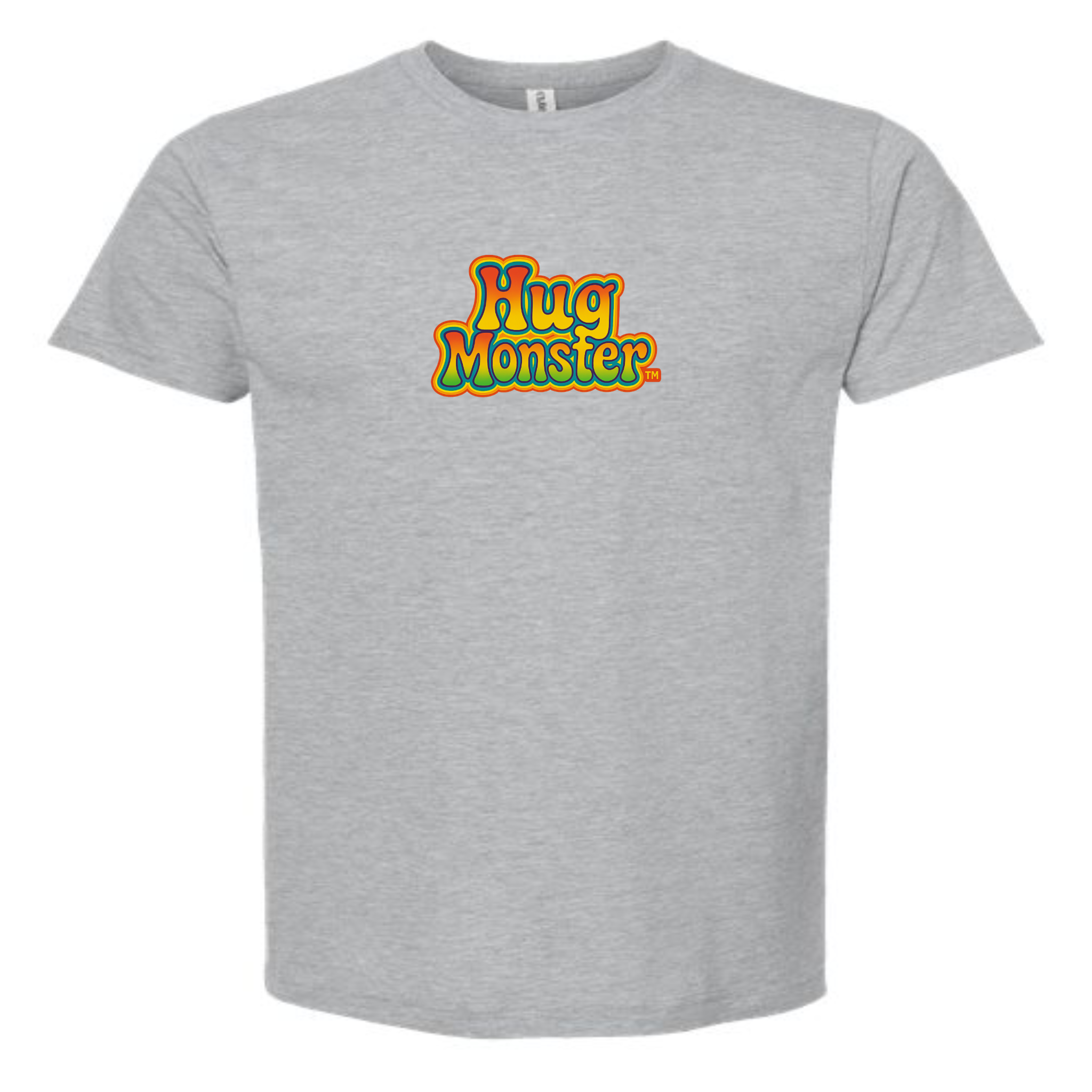 Hug Monster Retro Bubble Rainbow T-Shirt - Positive Message Graphic Tee in Heather Grey – Front View