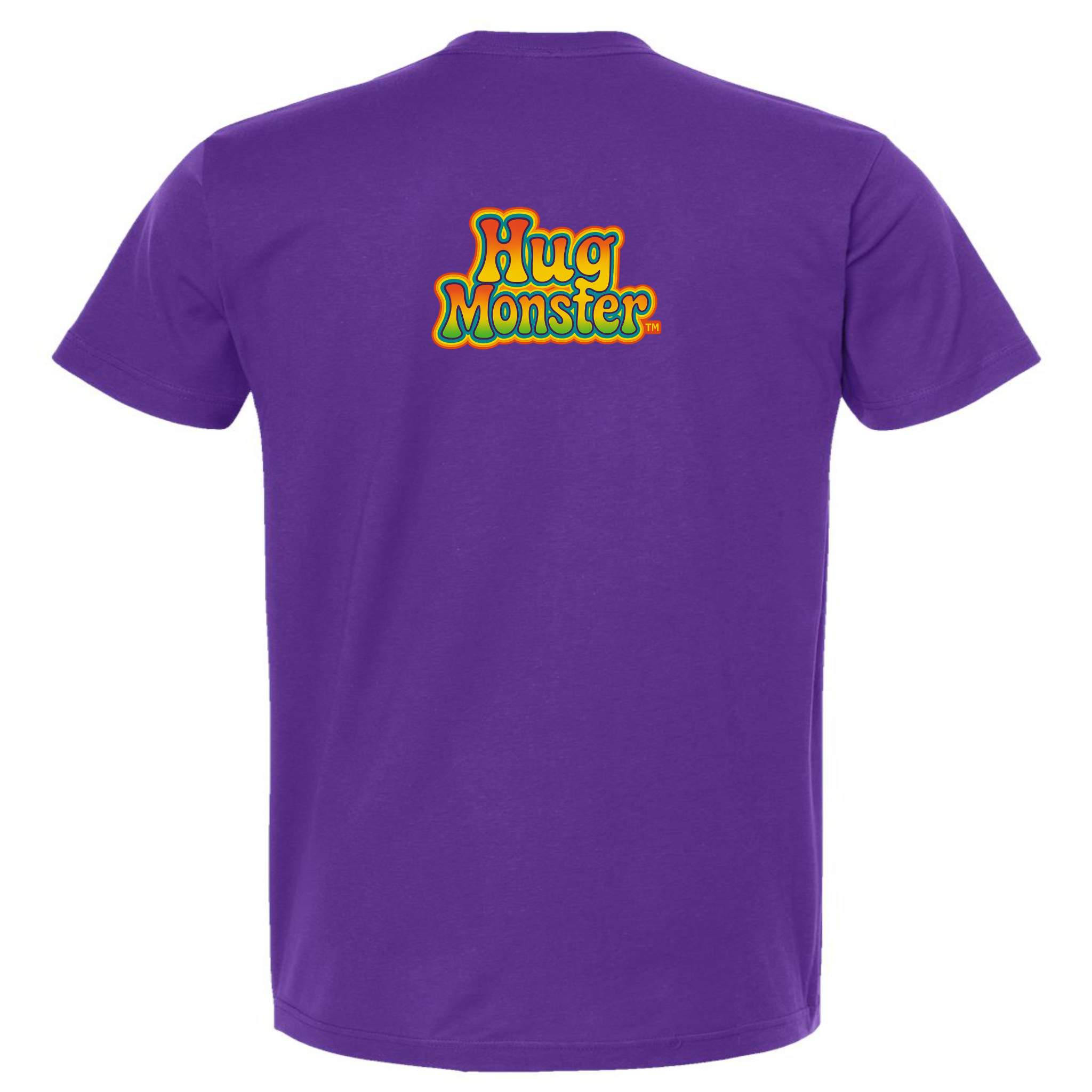 Hug Monster Retro Bubble Rainbow T-Shirt - Positive Message Graphic Tee in Purple – Back View